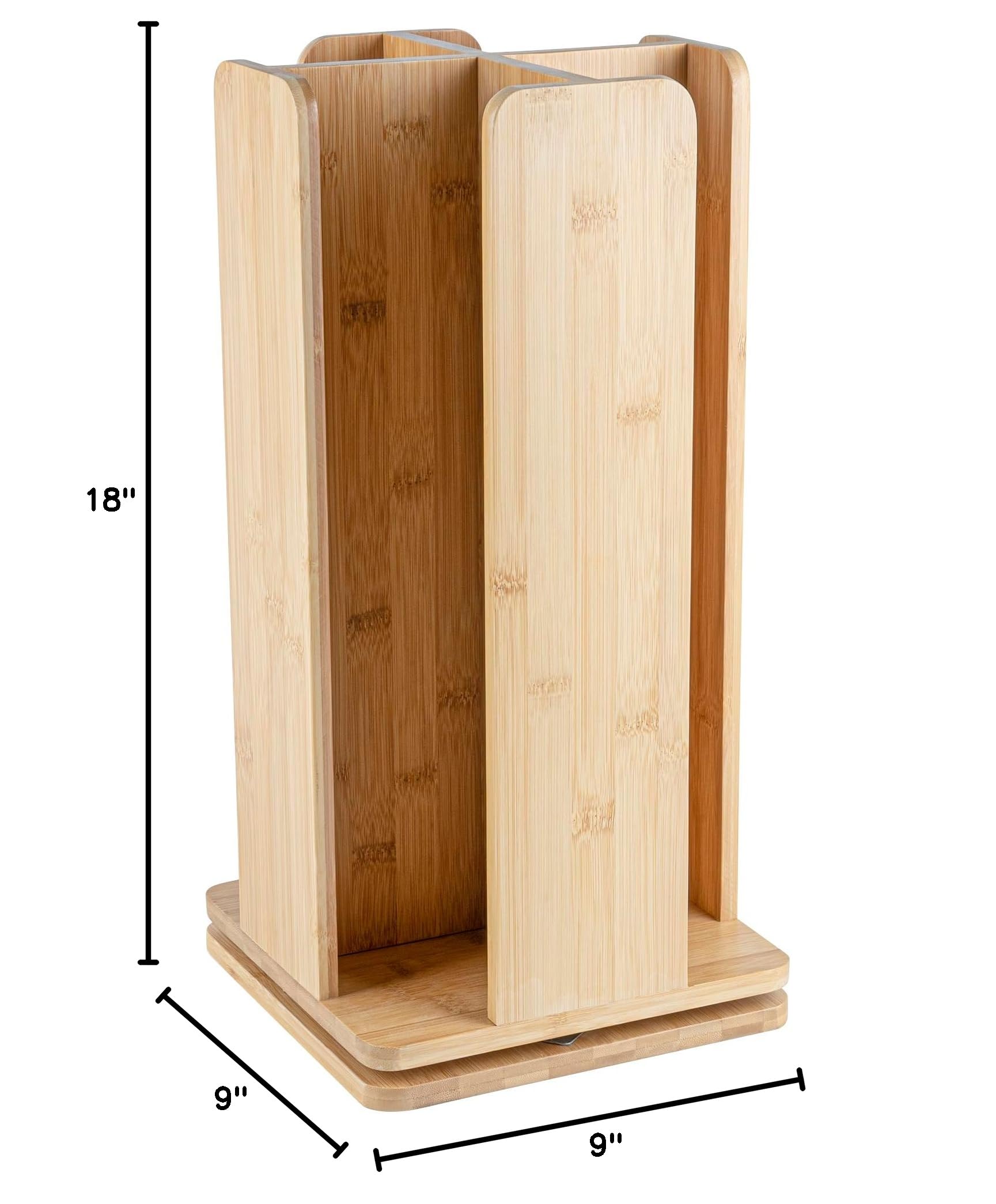 Restaurantware Restpresso 9 x 18 Inch Coffee Cup and Lid Organizer - 4-Section Revolving Bamboo Cup Holder for Restaurants, Homes & Offices | Space-Saving Countertop Solution for Coffee Shops, Break Rooms & Cafés