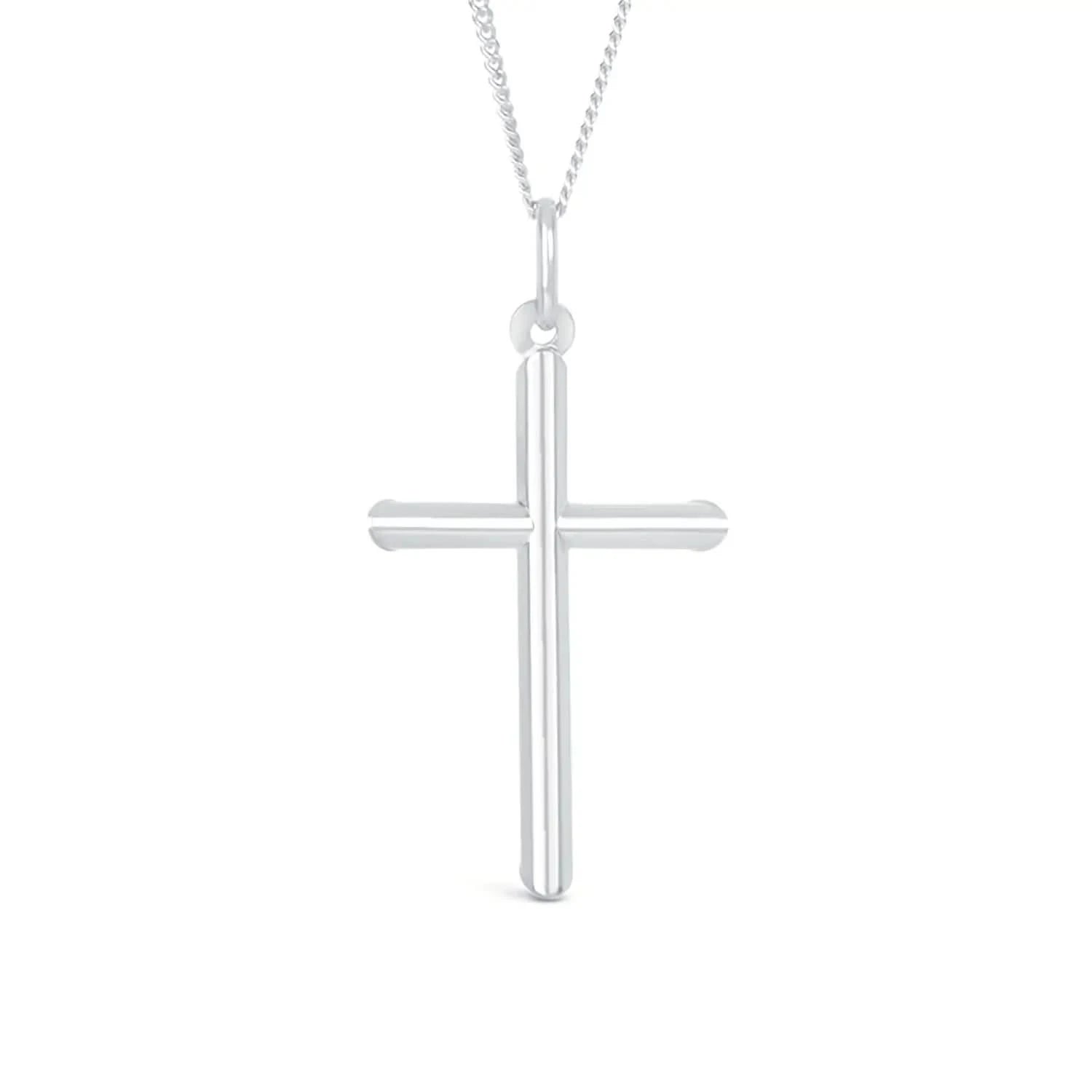 Men's Silver Cross Necklace - Stainless Steel Religious Pendant with 18