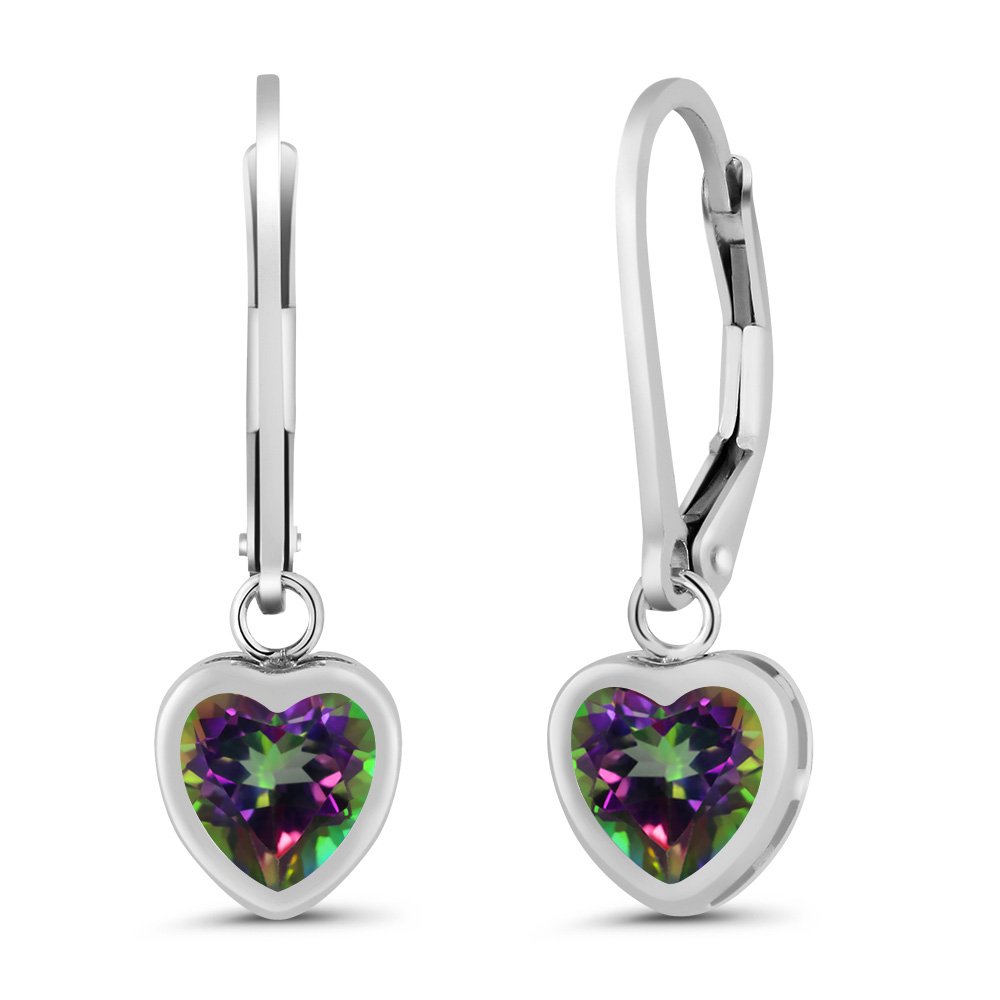 Gem Stone King 925 Sterling Silver 6MM Heart Shaped Birthstone Leverback Drop Earrings for Women | February Birthstone Jewelry Gift for Valentine's Day, Anniversary & Mother's Day