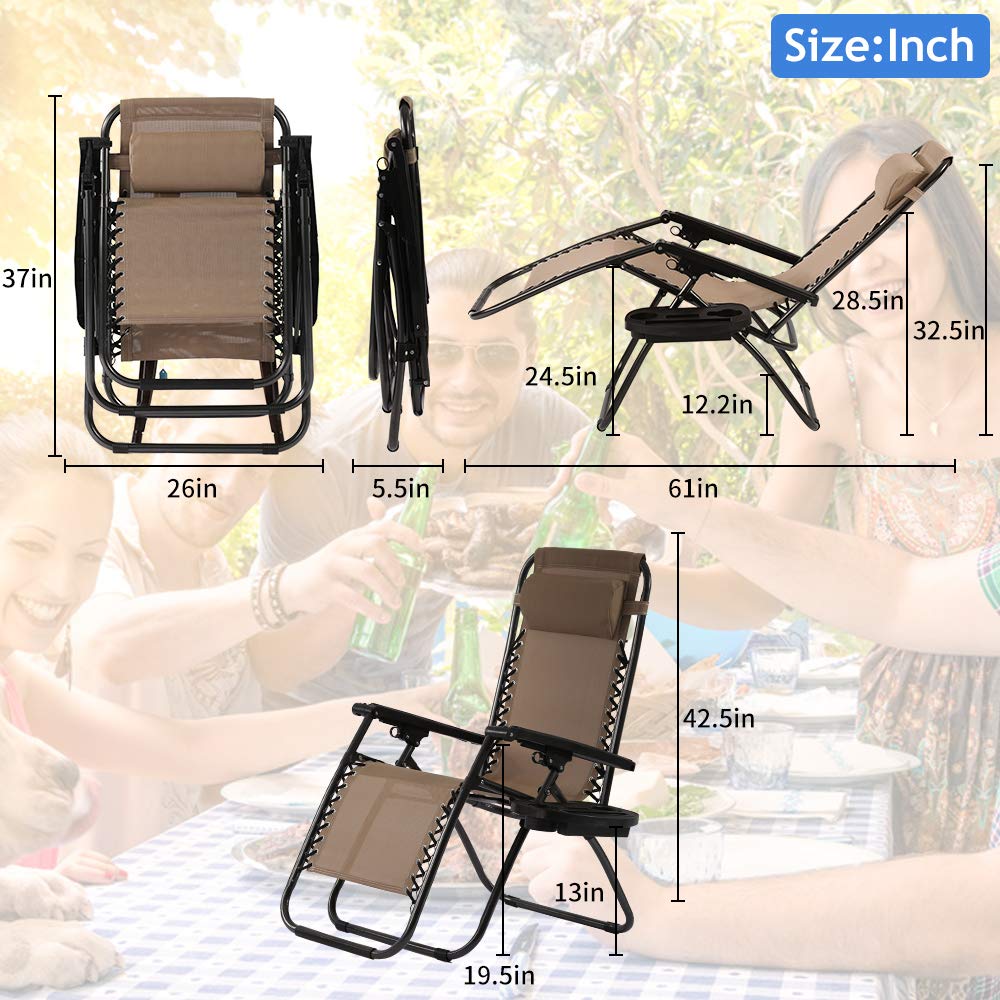 Zero Gravity Reclining Chair - Adjustable Folding Outdoor Lounge Chair with Pillow & Cup Holder for Backyard, Poolside, Beach, Garden - Perfect for Relaxing, Sunbathing, and Outdoor Leisure