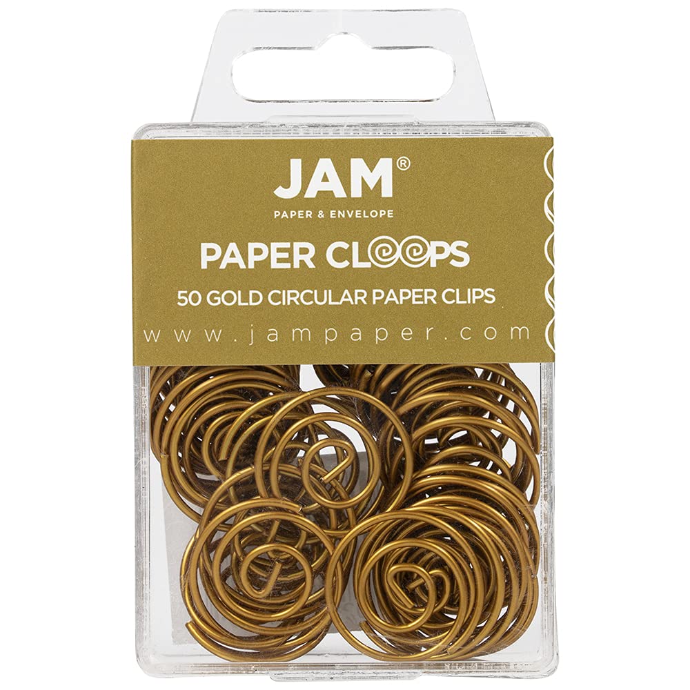 JAM PAPER Gold Round Paper Clips - 50 Pack Circular Clips for Office, School, Crafting & Document Organization