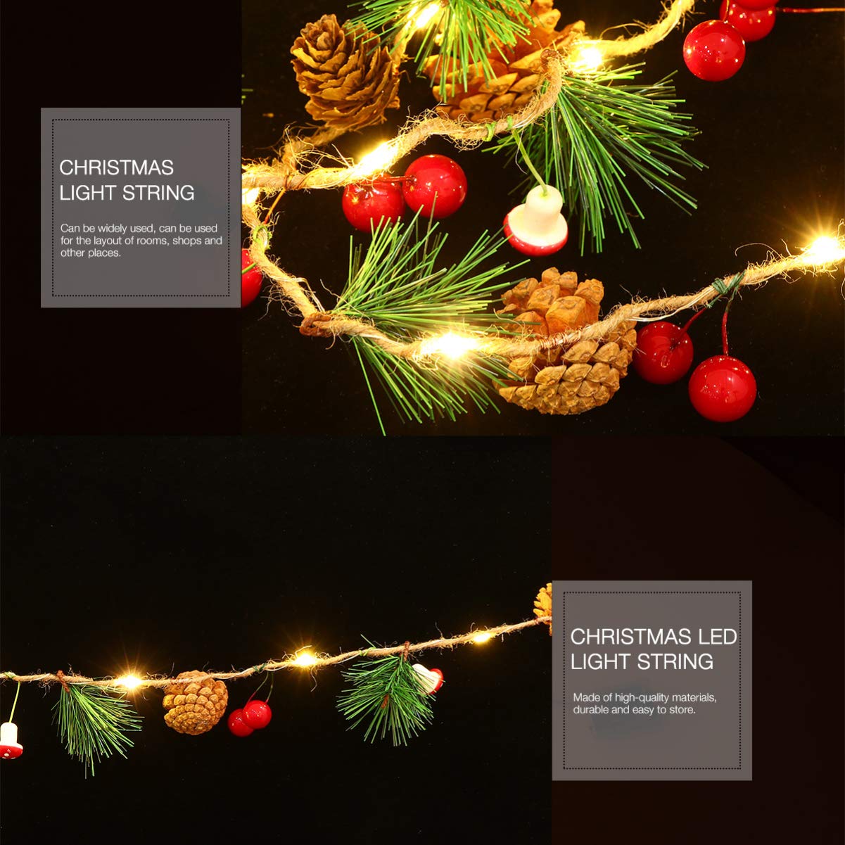 SOLUSTRE 1 Pack Fairy Christmas Lights Garland - 10ft LED Pinecone String Lights with Copper Wire, Warm White Battery Operated for Holiday Tree Decor, Bedroom, Wedding, Party & Outdoor Lighting