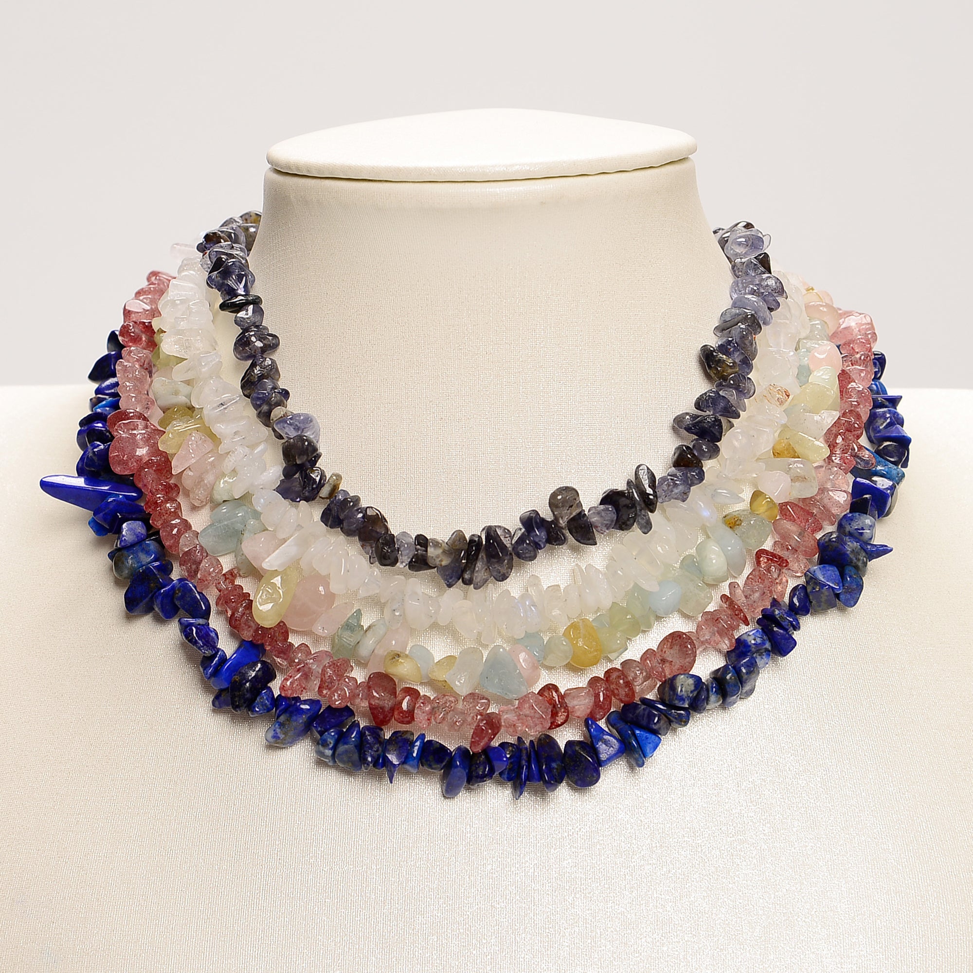 02 Mixed Gemstone Chips 6-8mm Beaded Necklace - 16