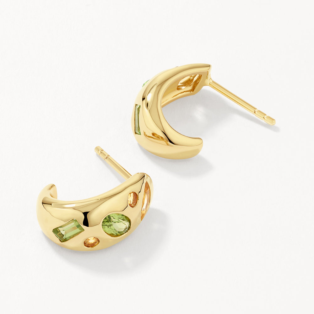 Peridot Multi Gemstone Gold Huggie Earrings for Women – Perfect for Parties, Weddings & Everyday Wear