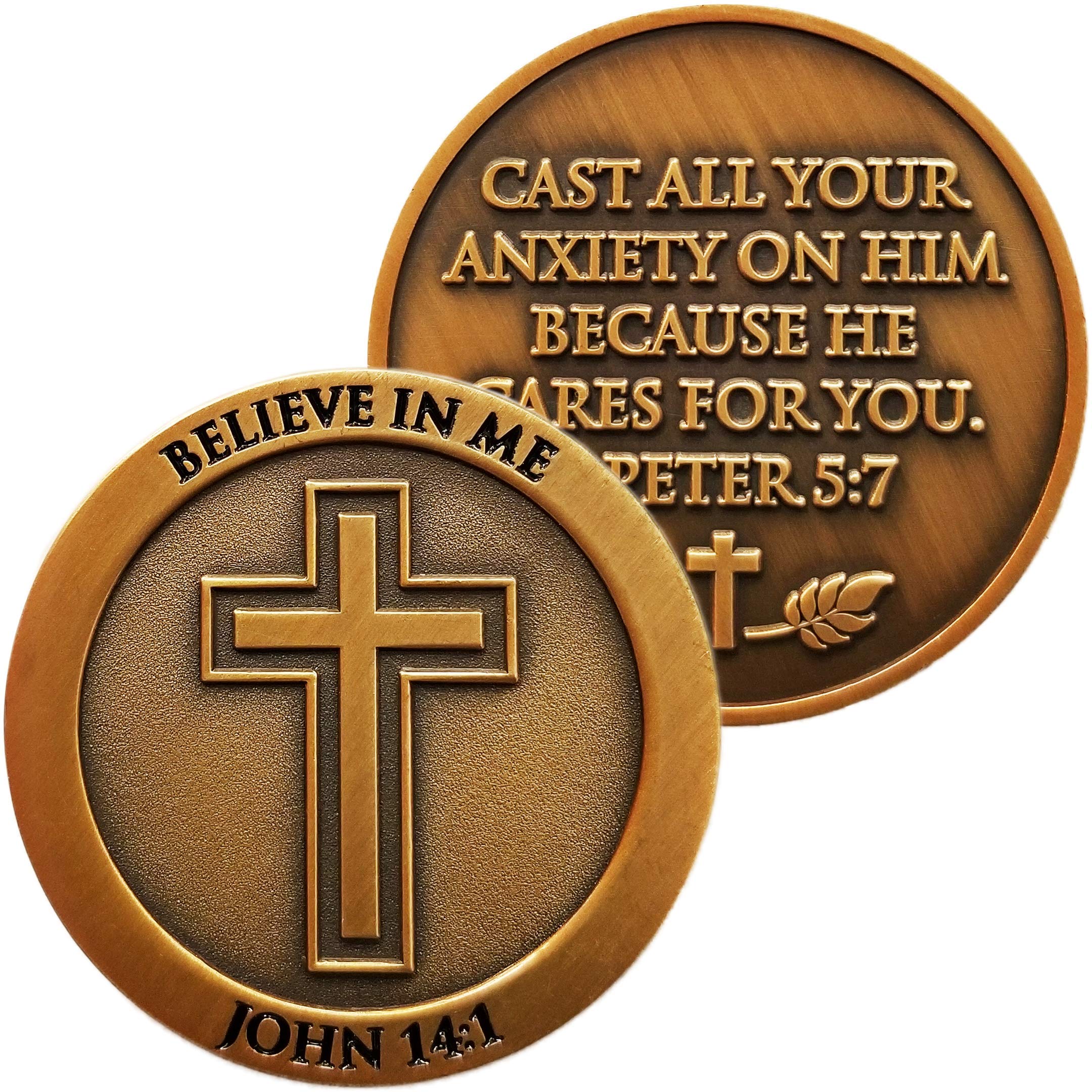 10 Pack Don't Be Anxious Coin Set - Antique Gold Plated Worry Stones for Anxiety Relief, Inspirational Challenge Coins with 1 Peter 5:7 Verse - Perfect for Stress Management, Office Desk Decor & Thoughtful Christian Gifts