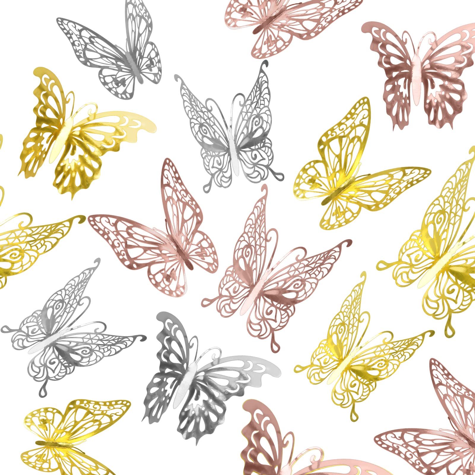 3D Butterfly Wall Decor - 108 PCS Removable Wall Stickers in 3 Styles, Sizes & Colors (Gold/Silver/Rose Gold) - Perfect for Room Decor, Parties, Weddings & Birthday Cakes - CiCiKiea Home Decoration