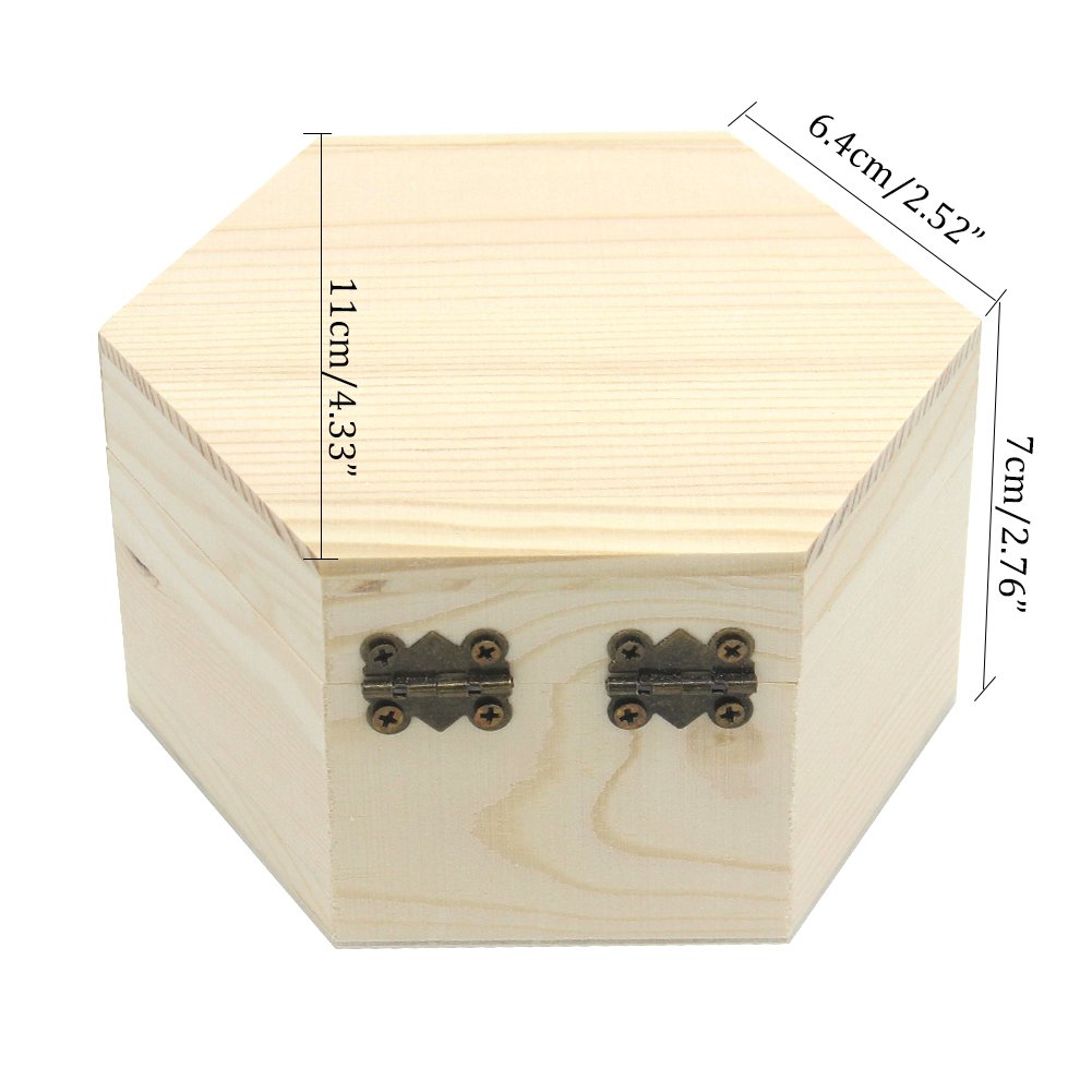 Hexagon Unfinished Wooden Jewelry Box - DIY Unpainted Storage Chest for Rings, Necklaces & Treasures (2.5