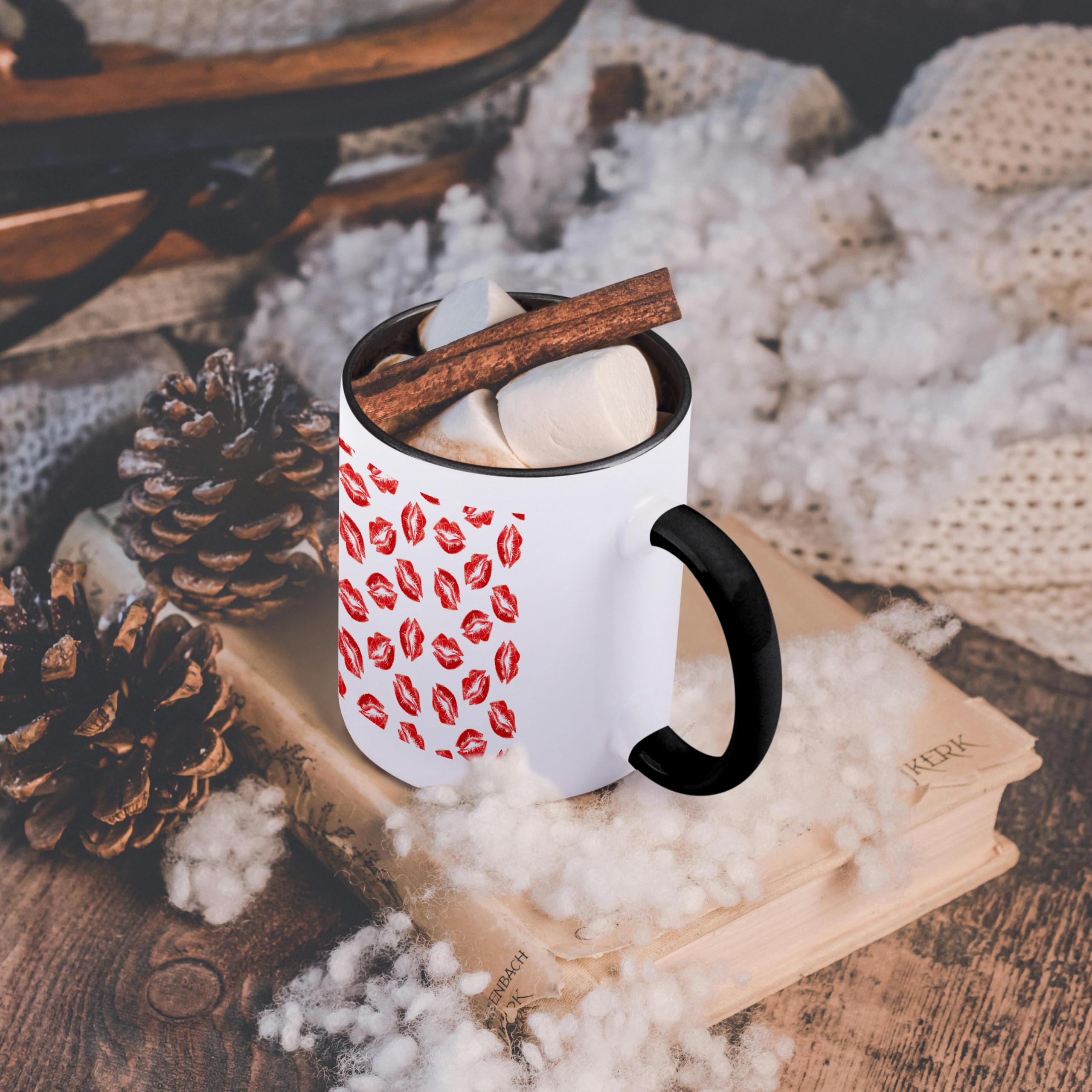 15oz Coffee Mug with Flirty Hot Lips & Red Lipstick Kiss Design - Stylish Romantic Love Collection - Perfect Gift for Her, Valentine's Day, Bridal Shower & Coffee Lovers