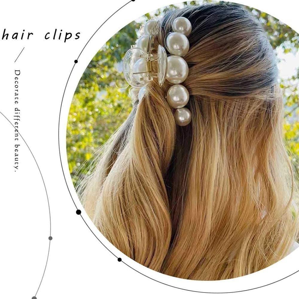 SSDN 3-Pack Pearl Stone Hair Clutchers + 22 Hair Ties + 10 Colorful Bobby Pins - Large Medium Small Hair Claws for Women & Girls | Perfect for Ponytails, Braids, and Everyday Hair Styling