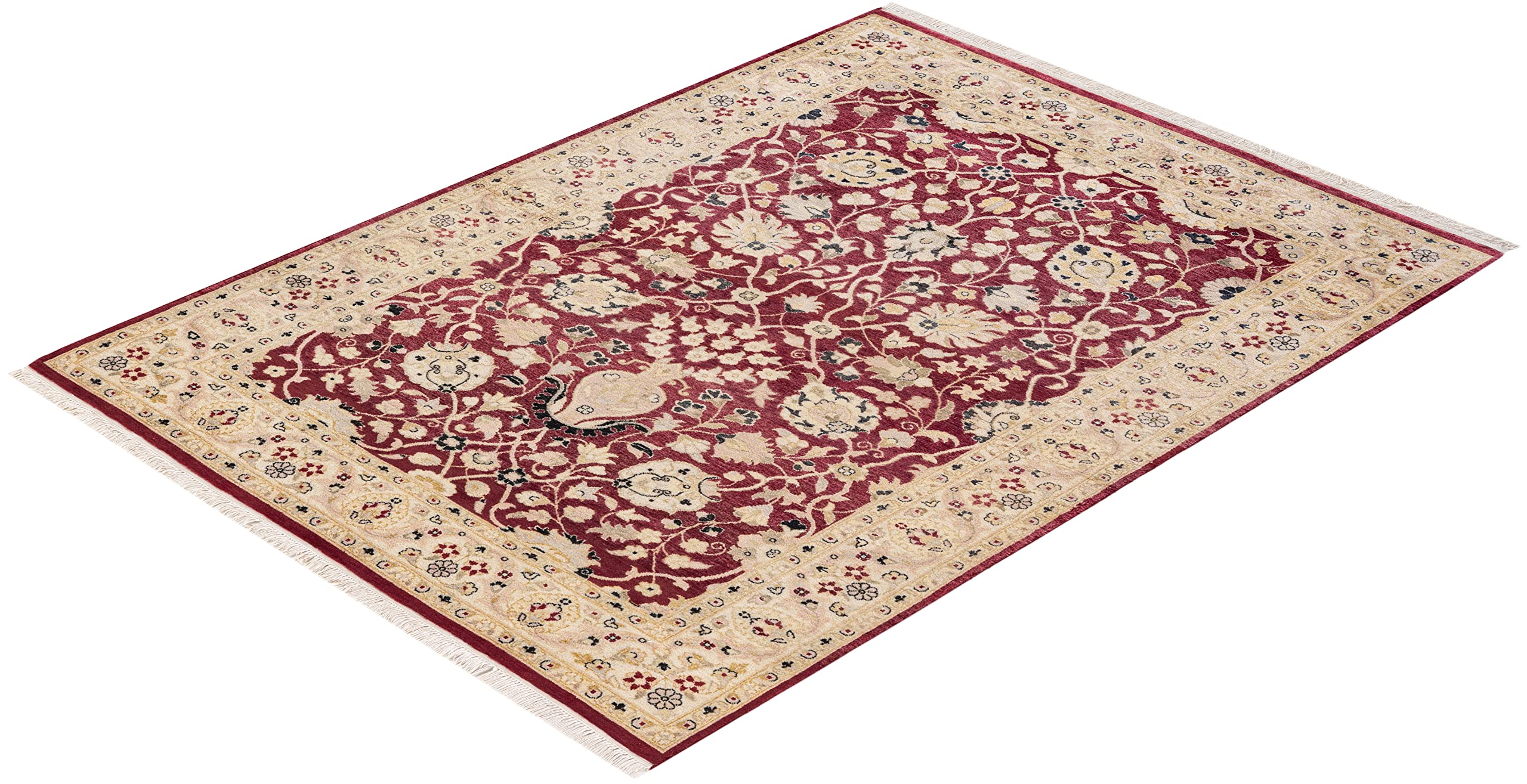 Handmade Wool Oriental Mogul Orange 4x6 Area Rug - One of a Kind Hand Knotted Traditional Design - Perfect for Living Room, Bedroom, or Home Decor