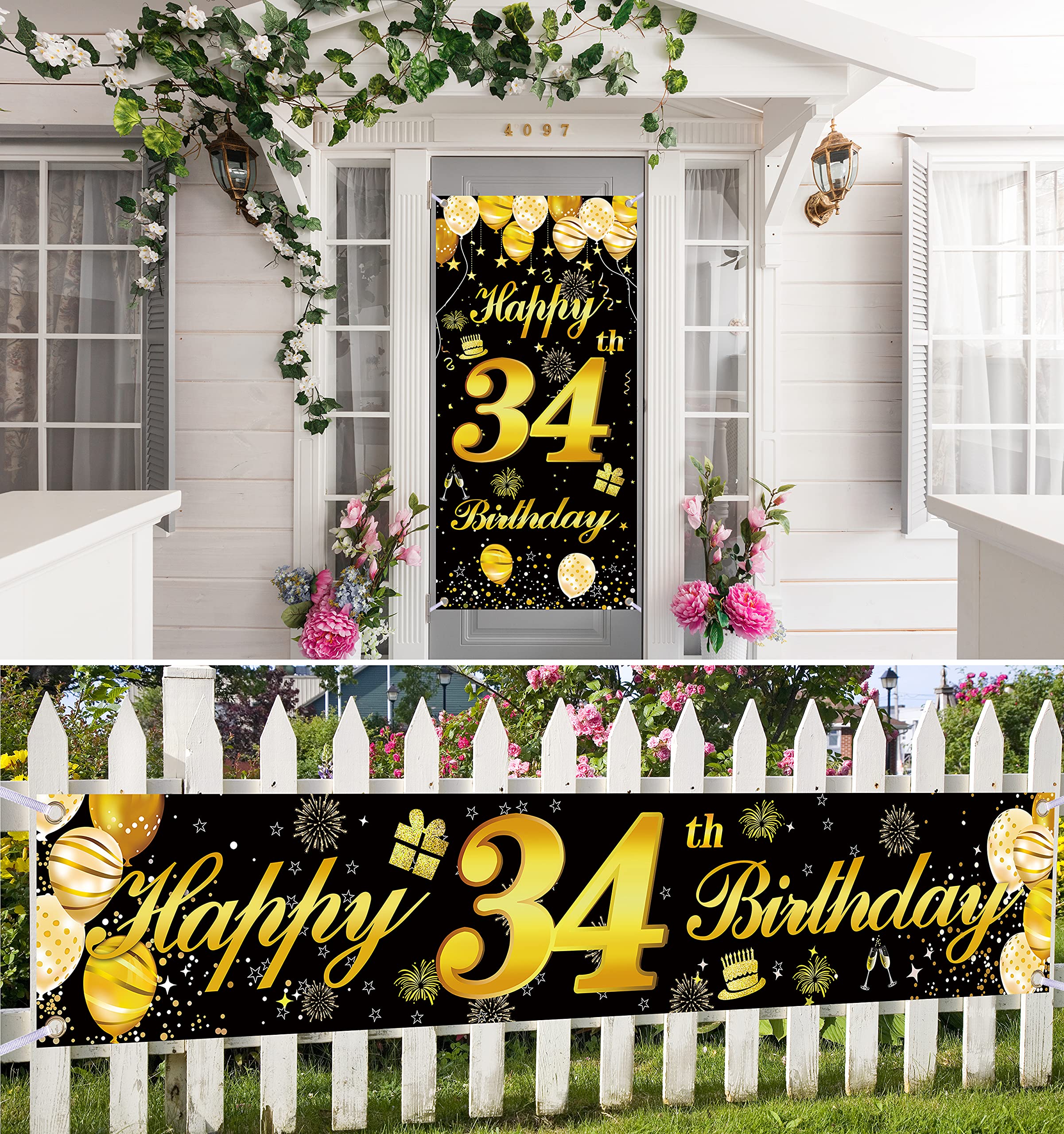 34th Happy Birthday Door Banner - Party Decorations for Men's Birthday Celebration - Custom Backdrop for Indoor & Outdoor Events