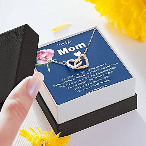Interlocking Hearts Necklace with Message Card - Unique Mother's Day Gift for Mom, Birthday Present, Christmas Jewelry for Women | Perfect for Special Occasions & Heartfelt Moments