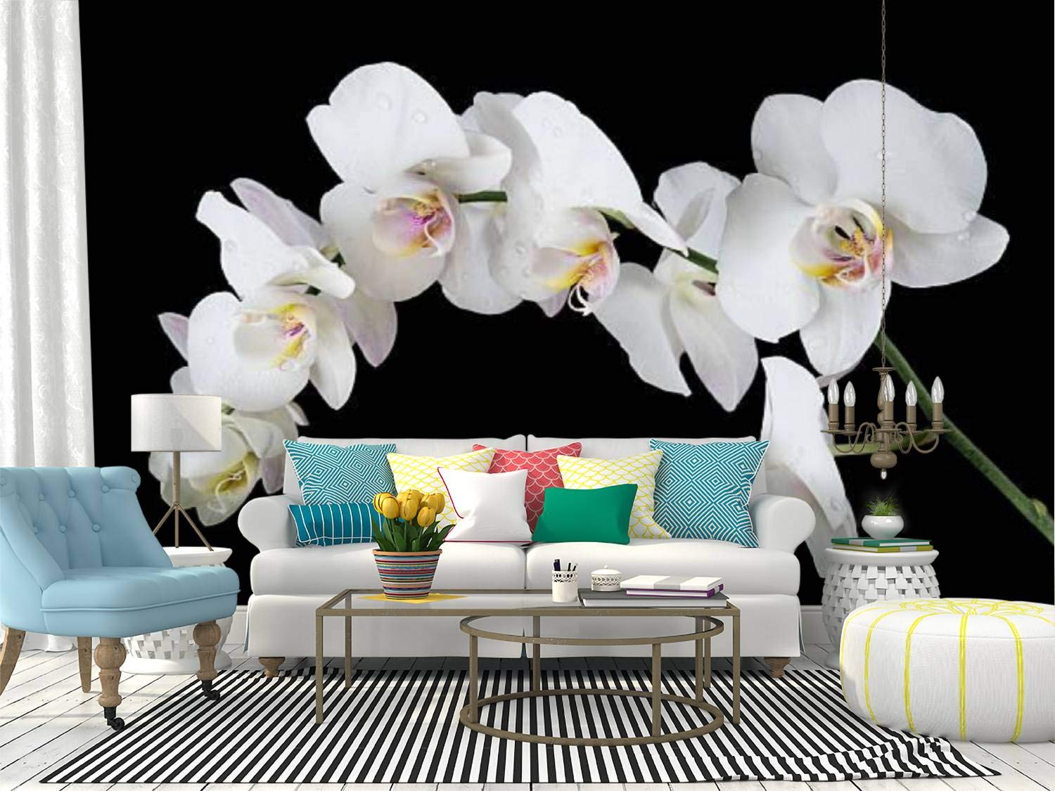 Kanworse White Orchid Black Canvas Print Wallpaper - Self-Adhesive Peel & Stick Wall Mural for Living Room, Bedroom & Office Decor - Elegant Floral Wall Decal Sticker for Home Craft & Interior Design