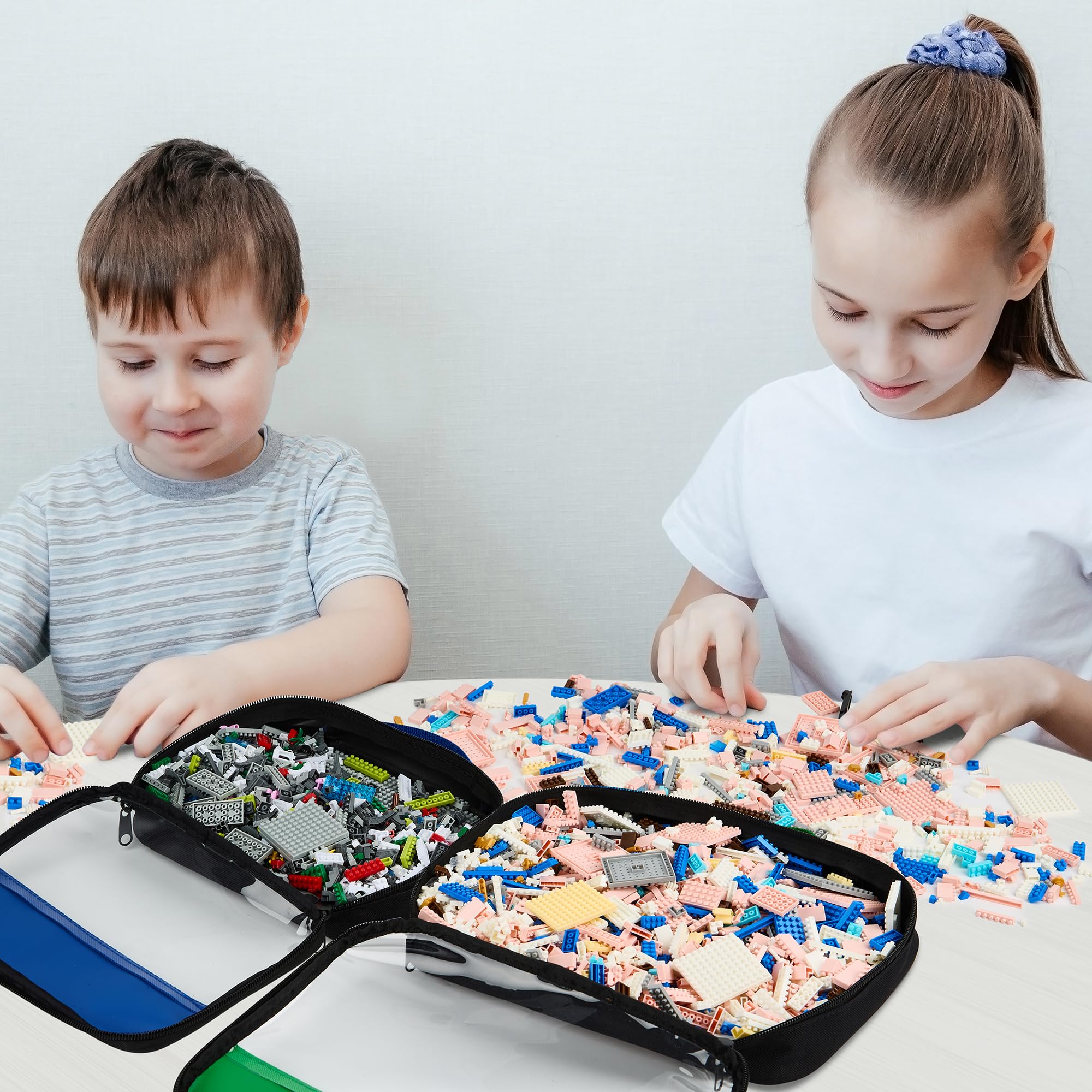 Premium Toy Storage Bags for LEGO Bricks - 4 Pack Organizer Bags with Labels, Handles & Pockets - Quality Bliss Bins for Puzzles & Board Games - Perfect for Kids' Room, Playroom & Travel Organization