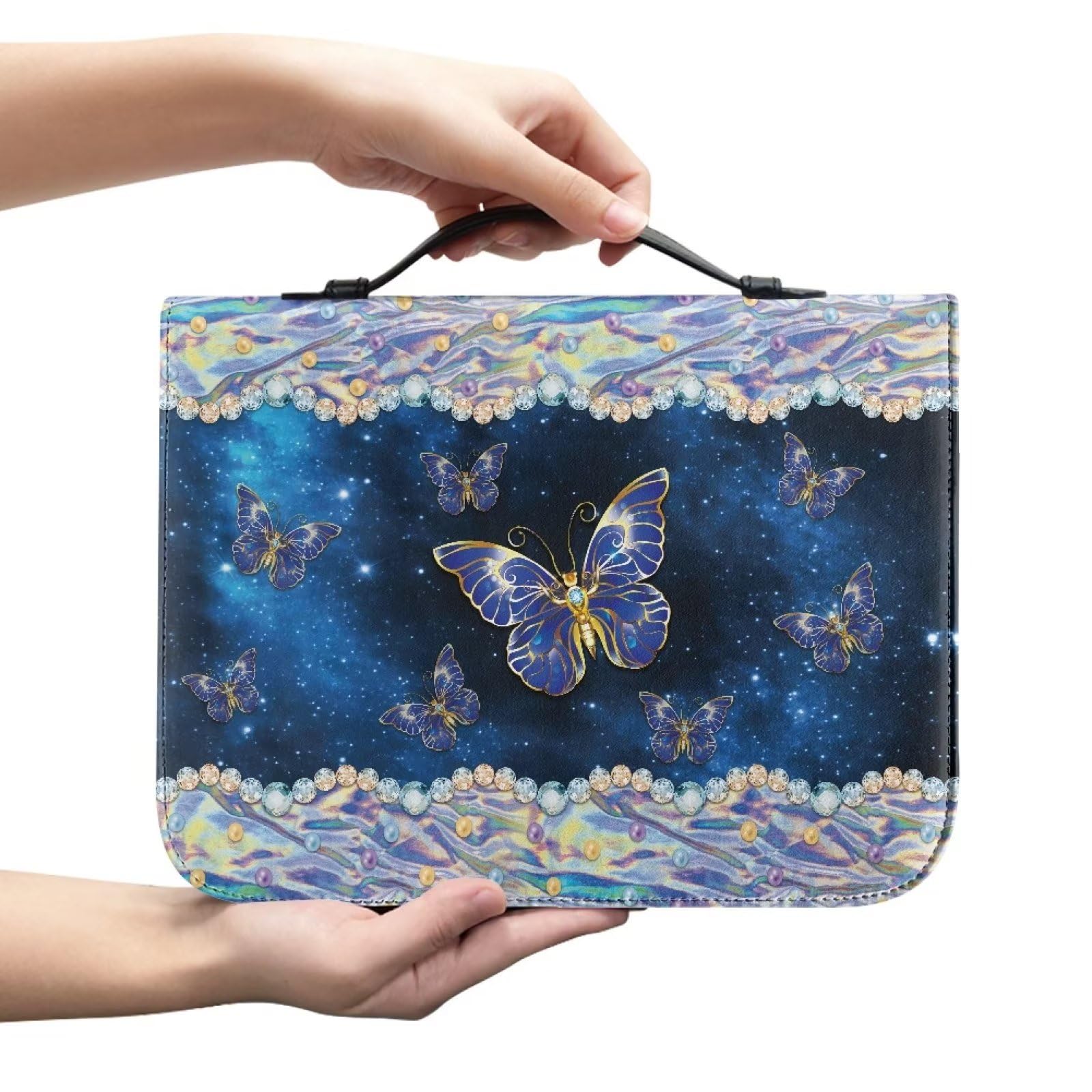 Butterfly Print Bible Cover for Women - Durable Bible Carrying Case with Bookmark Holder & Pen Loop - Perfect Church Tote Bag for Mother's Day & Christian Gifts (Great for Church Services, Bible Study & Travel)