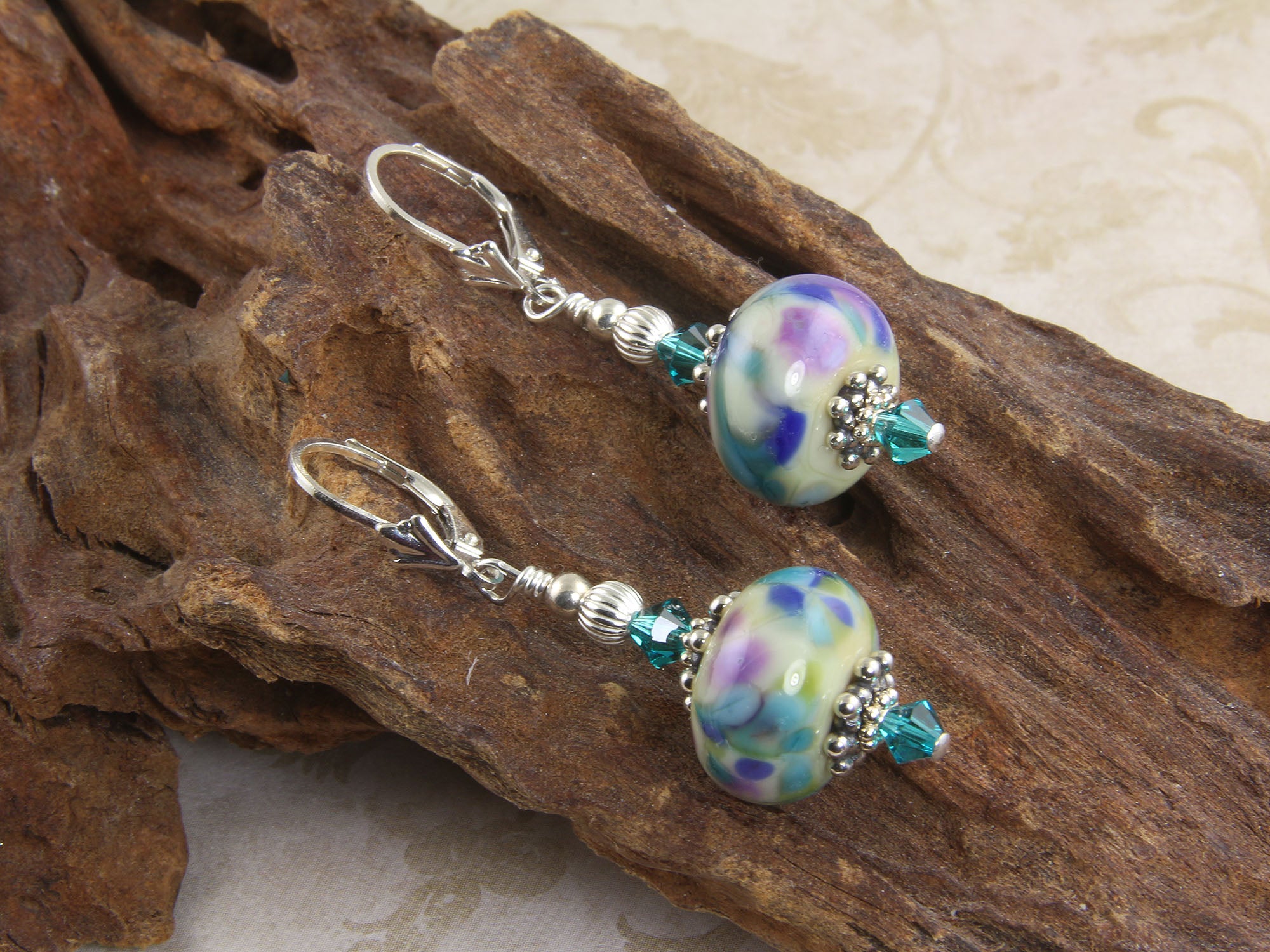 Handmade Blue Watercolor Lampwork Glass Earrings for Women - Boho Chic Jewelry Gift for Parties, Weddings & Everyday Wear