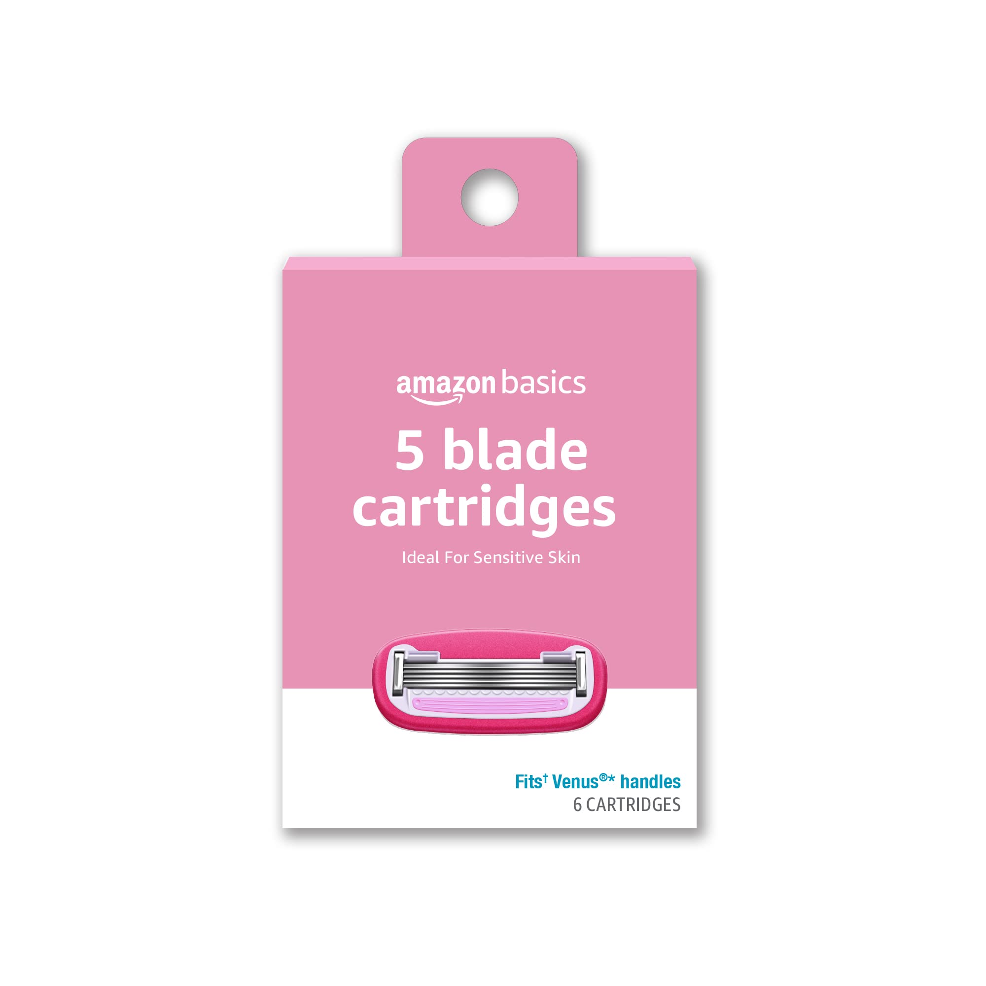 Amazon Basics Women's 5-Blade Razor Refill Cartridges - 6 Pack | Compatible with Venus & FITS System Razor Handles | Smooth Shaving for Legs, Underarms & Bikini Area | Hypoallergenic Moisture Strips