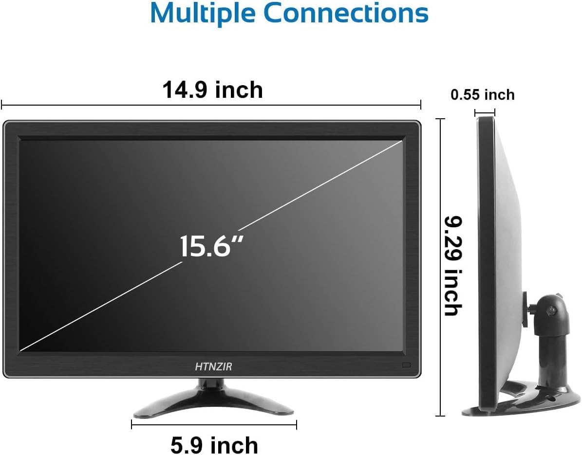 HTNZIR 15.6 Inch Portable Monitor - Full HD 1920x1080P, 99% sRGB, HDMI/VGA/BNC/AV/USB Ports, Built-in Speakers, VESA Mount - Ultra Slim LED Screen for Laptop, PC, Gaming & Office Work - Perfect for Travel, Business Presentations & Multi-Tasking