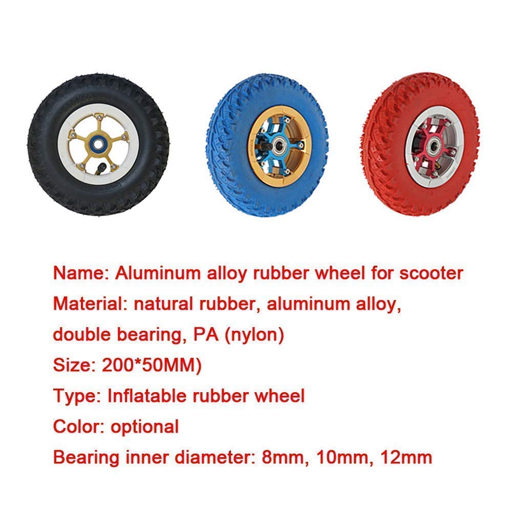 **JYCCH 8-Inch 200X50 Electric Scooter Tires - Non-Slip, Wear-Resistant Pneumatic Wheels with Bearing Options (10mm Red) - Easy Installation for 2/4 Wheel E-Scooters - Perfect for Commuting & Urban Travel**