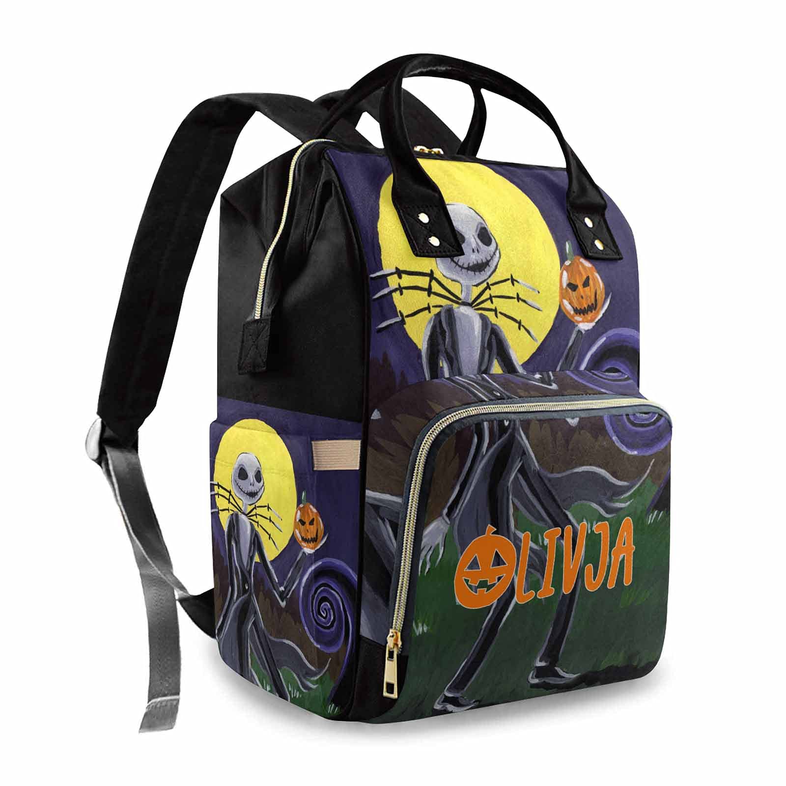 Personalized Halloween Diaper Backpack for Parents - Custom Nightmare Before Christmas Baby Bag for Newborn Boys & Girls - Daycare Diaper Bag - Perfect Baby Shower Gift for Mom - Great for Trick-or-Treating, Travel & Daily Use