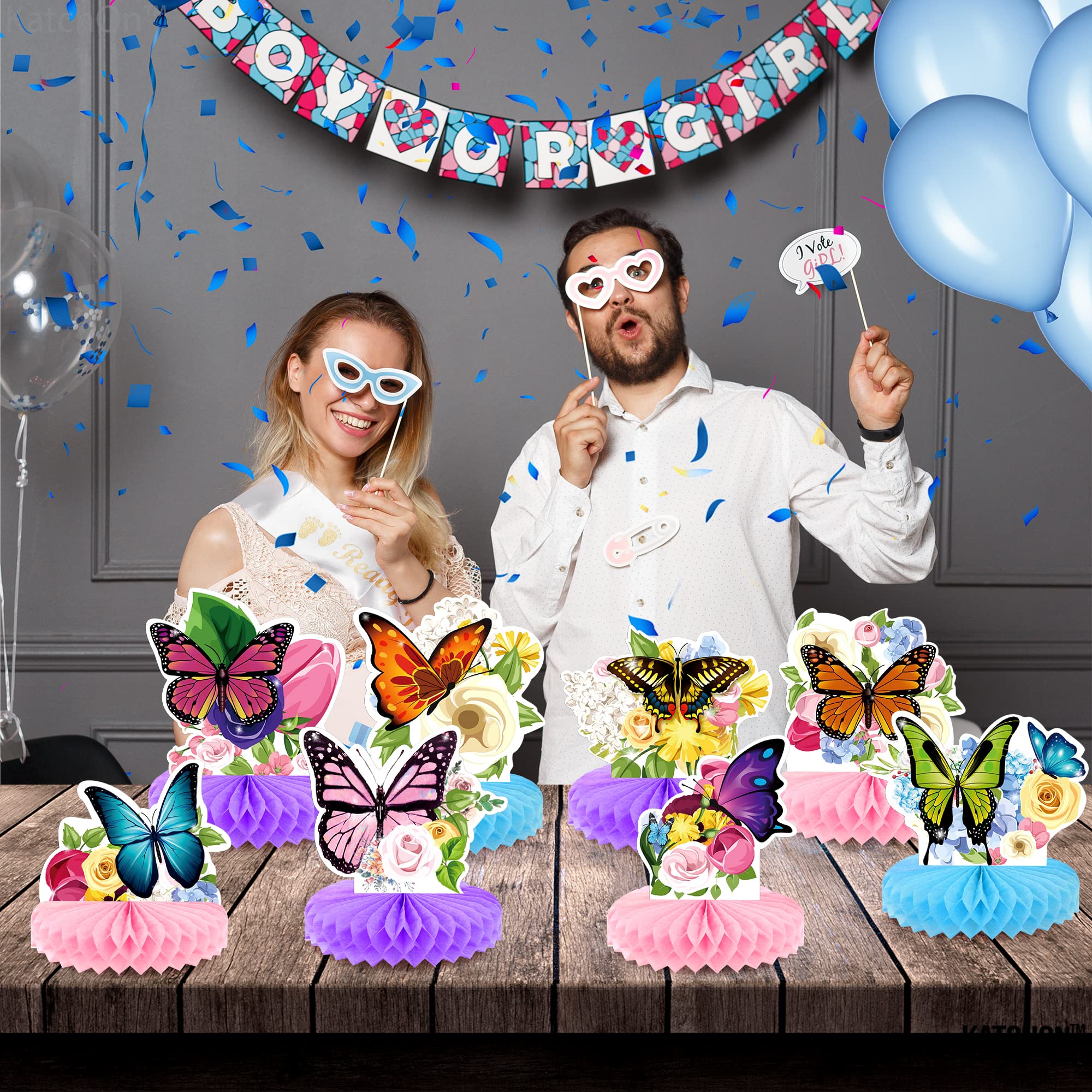 KatchOn 8-Pack Large Honeycomb Butterfly Table Centerpieces - Elegant Party Decor for Birthday, Wedding, Baby Shower | Perfect for Table Decorations, Wall Hangings & Event Backdrops
