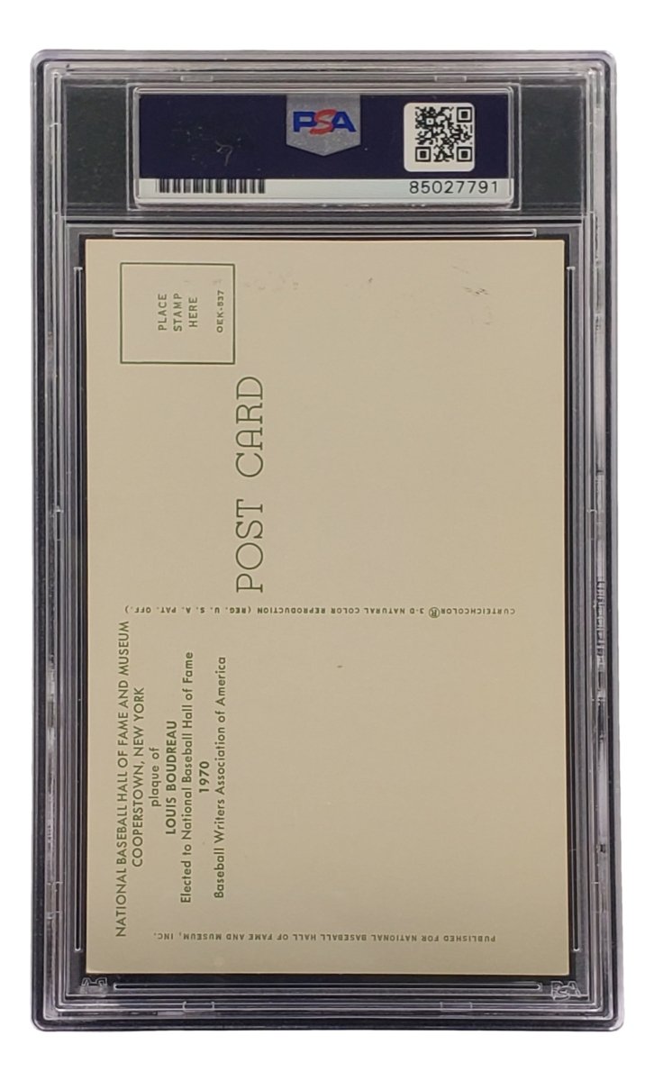 Lou Boudreau Autographed 4x6 Cleveland HOF Plaque Card - PSA/DNA Certified #85027791 - Perfect for Baseball Memorabilia Collections and Sports Fan Gifts
