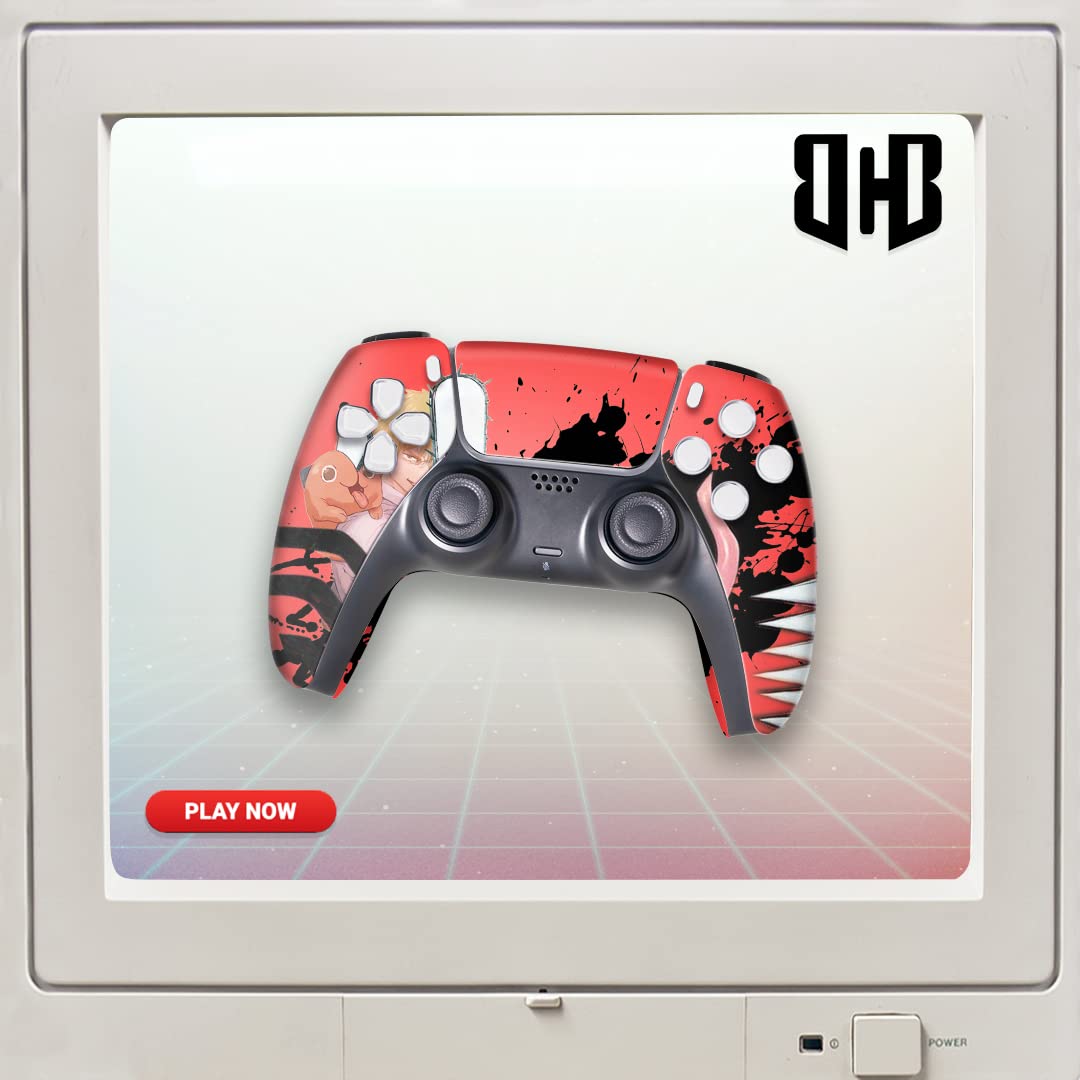 Custom Wireless PS5 Controller for Playstation 5 - Chainsaw Men Themed Hydro-Dip Printed Gamepad | Officially Licensed Modded Controller with Enhanced Performance | Perfect for Gaming Enthusiasts & Anime Fans | Made in USA