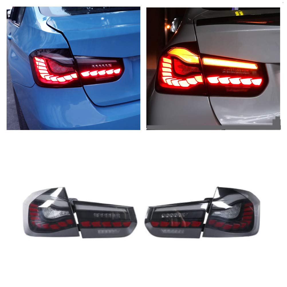 2012-2018 BMW F30 F35 F80 M3 LED Tail Lights with Sequential Turn Signals & Start Up Animation - Smoked Rear Lamp Assembly for Enhanced Style & Safety - Perfect for Night Driving & Car Customization