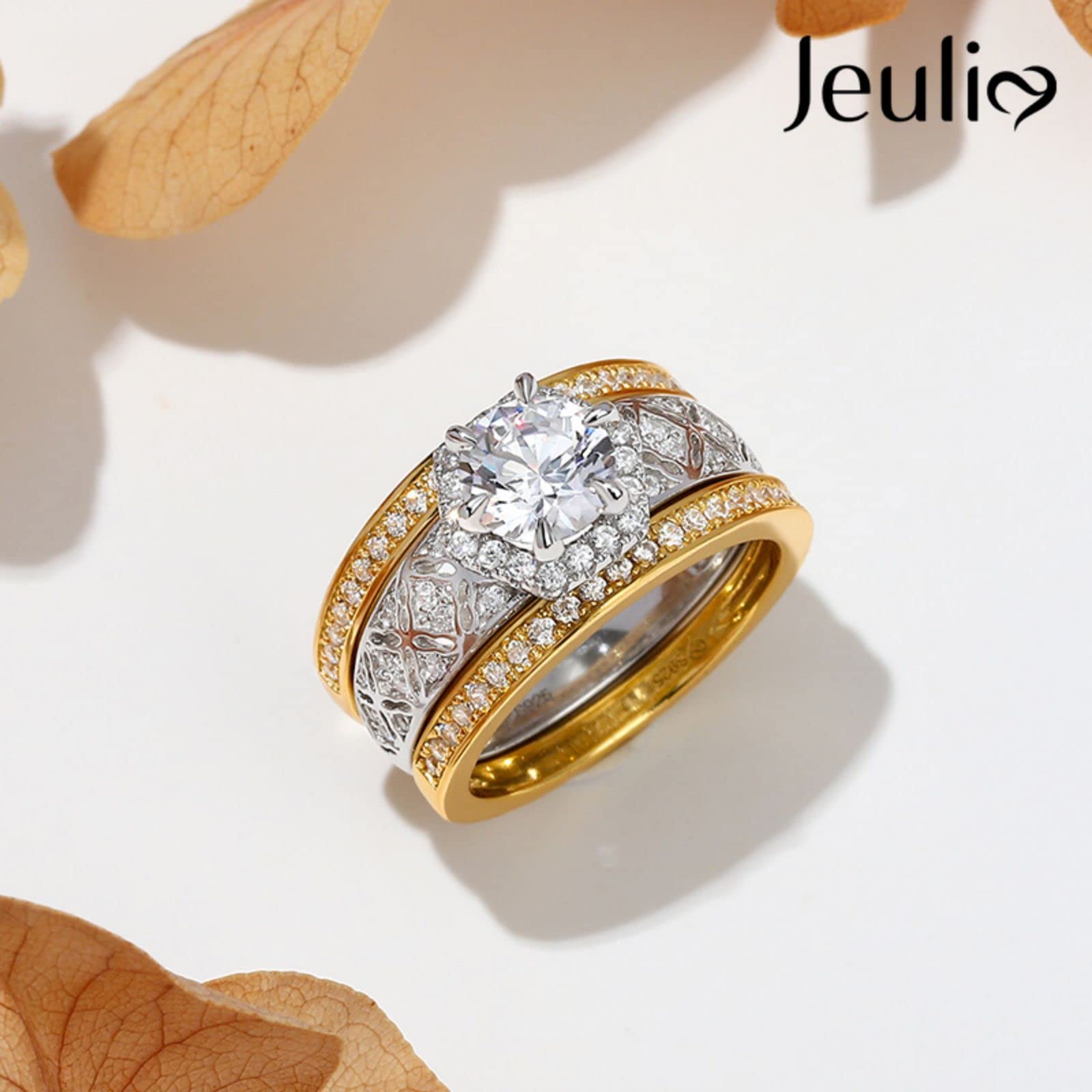 Jeulia Diamond Band Rings - Vintage Halo Round Cut Sterling Silver Wedding Ring Set for Women | Engagement, Anniversary, Promise Bridal Jewelry | Perfect for Proposals, Weddings & Special Occasions | Gift Box Included