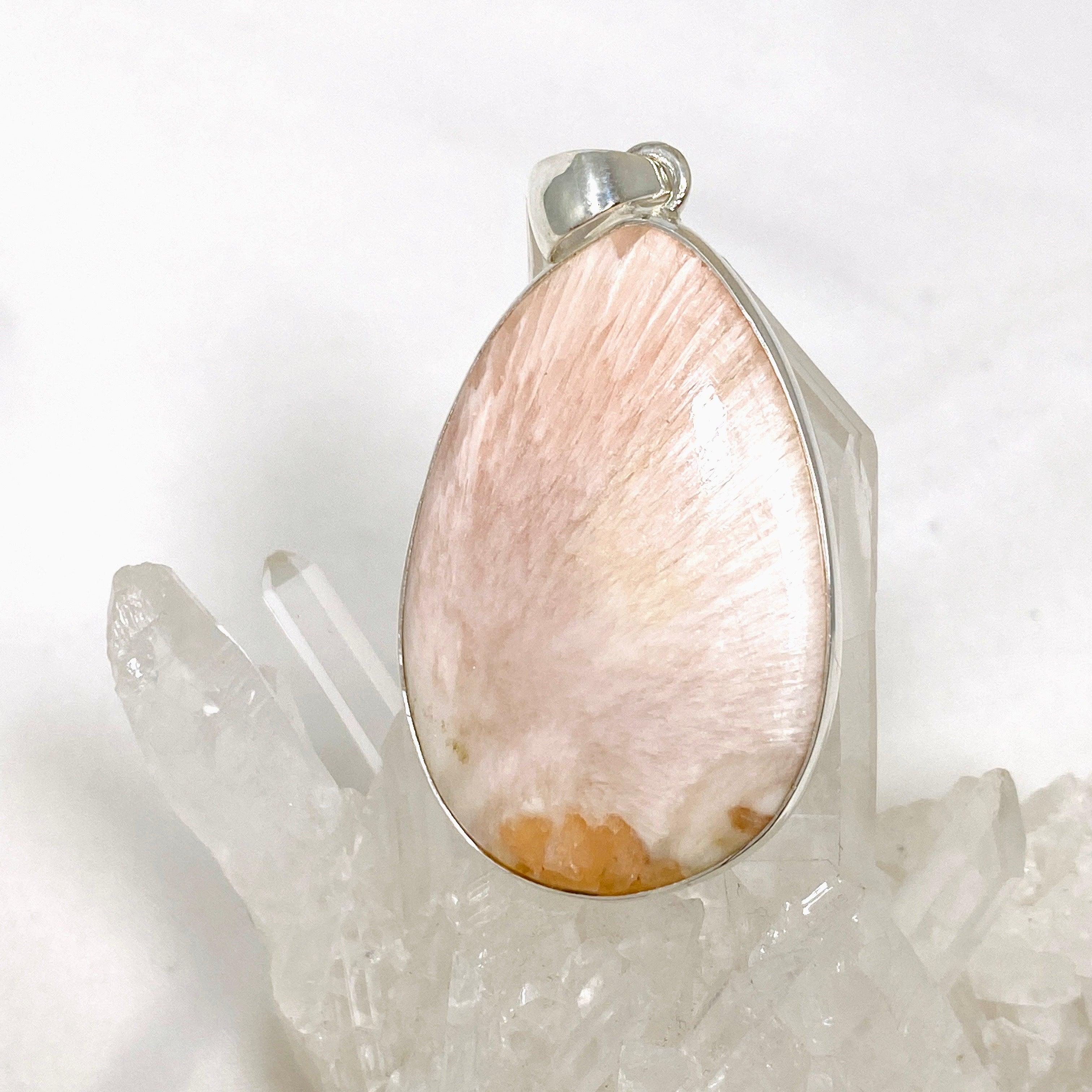 Natural Peach Scolecite Teardrop Pendant Necklace KPGJ4522 - Healing Crystal Jewelry for Meditation, Energy Balancing & Spiritual Growth