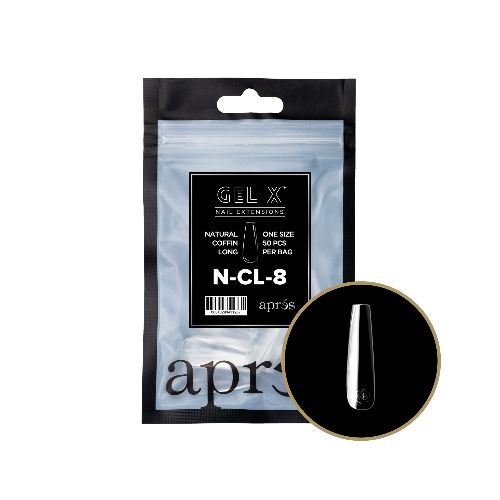 Apres Gel X Refill Tips 2.0 - 50pcs Natural Long Coffin Nail Extensions for Professional Salon & DIY Manicure at Home