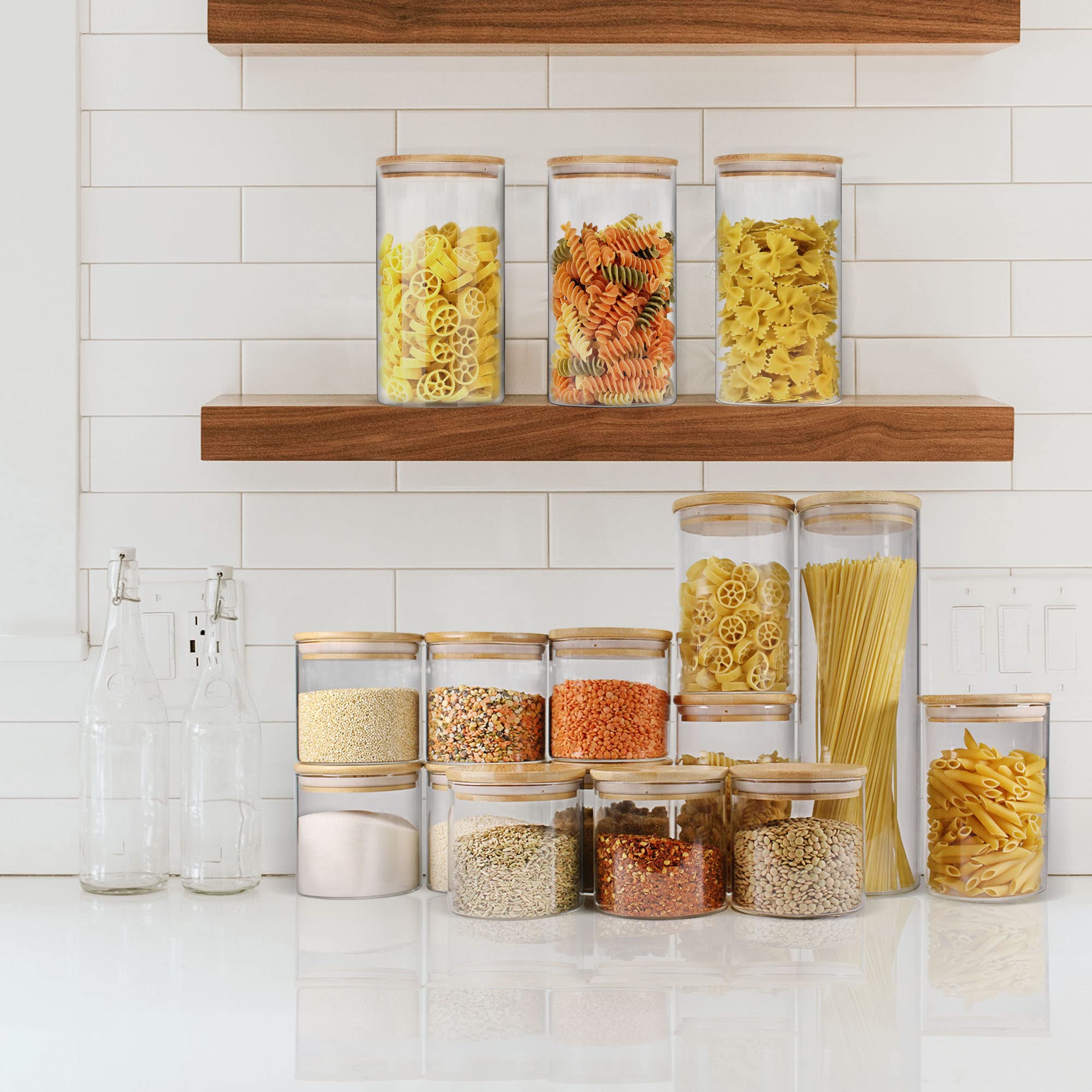 3-Pack 40oz Glass Jars with Bamboo Lids - Airtight Food Storage Containers for Pantry Organization | Perfect for Storing Coffee, Tea, Flour & Bulk Dry Goods