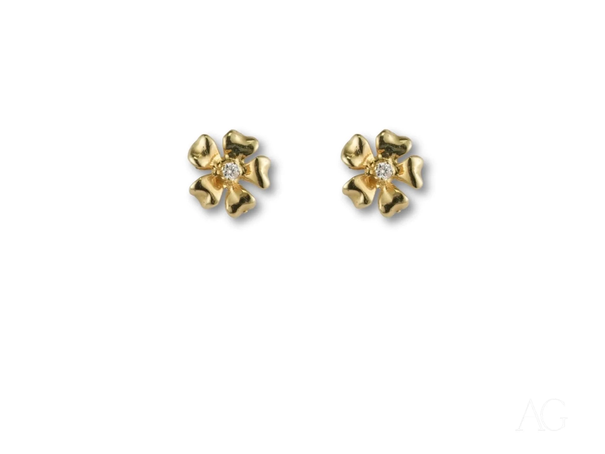 18k Gold Diamond Flower Stud Earrings - 0.06ct Natural Diamond Floral Jewelry for Women | Perfect for Weddings, Anniversaries & Special Occasions