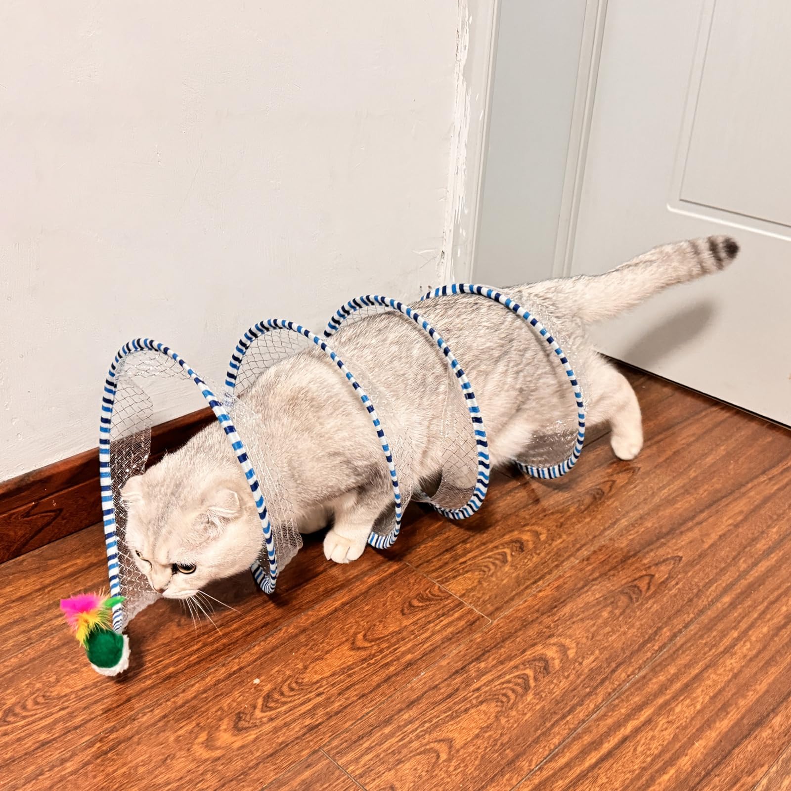 2 Packs Foldable Cat Tunnel for Indoor & Outdoor Play - Interactive Cat Toy Tunnel with Donut Design, Large Kitten Bed & Spring Toys for Stress Relief - Perfect for Playtime, Exercise & Relaxation