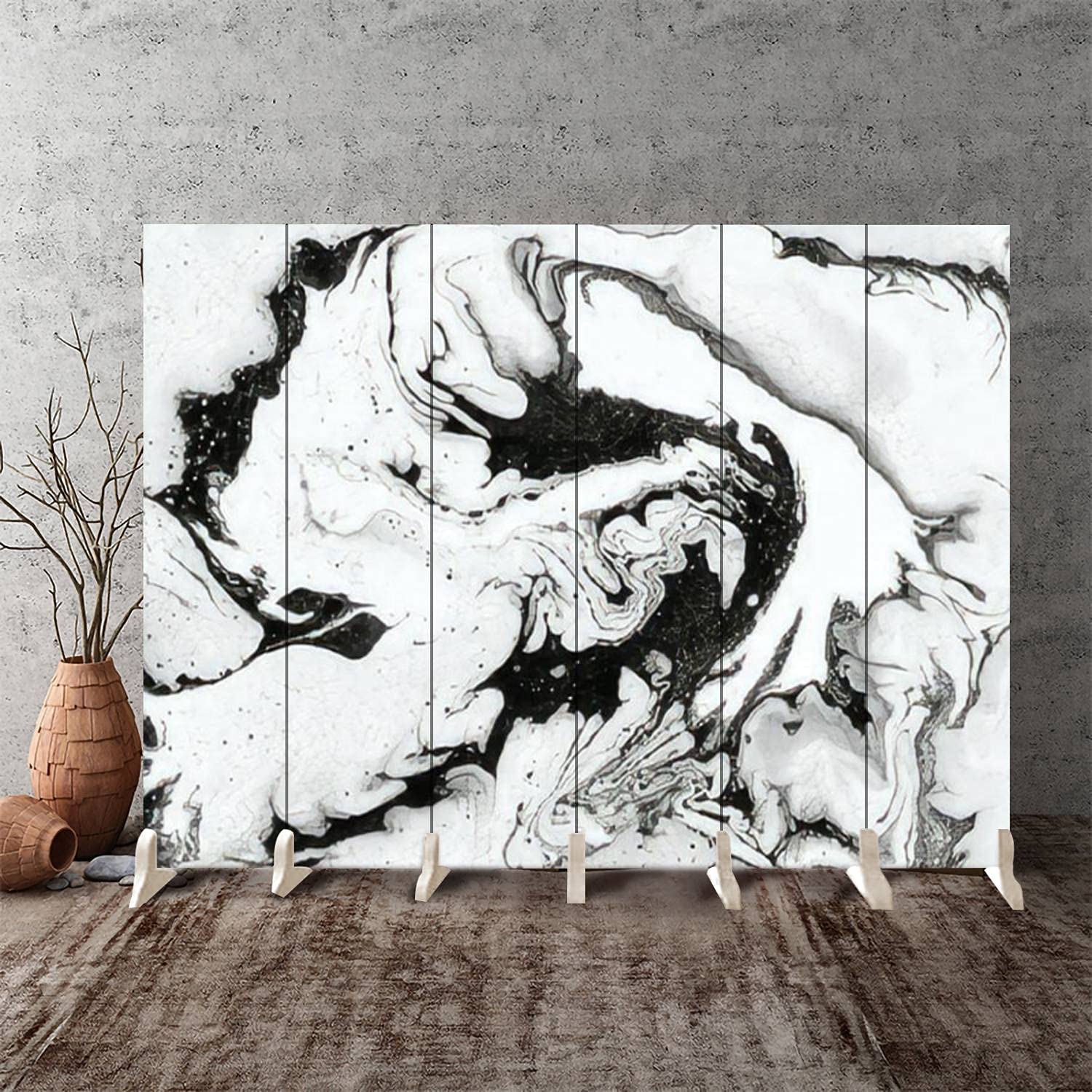 Abstract Black Ink Water Marble Canvas Room Divider - 6-Panel Folding Privacy Screen with Multicolor Design | Perfect for Home Office, Living Room Partition & Bedroom Space Separator