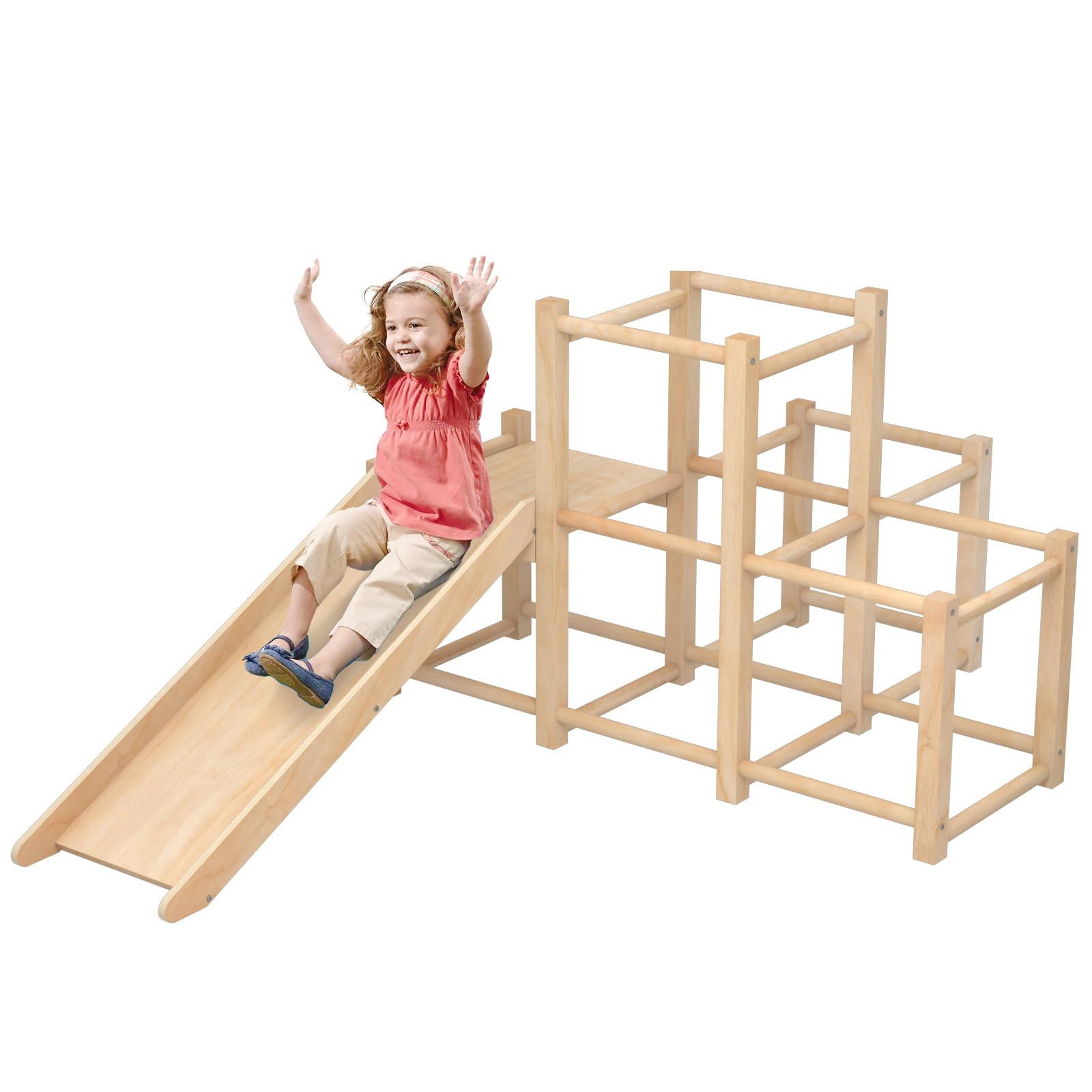 Montessori Wooden Indoor Jungle Gym Climber Playset with Slide - Toddler Climbing Toys & Multifunctional Playground for Kids - Perfect for Home Playrooms, Daycares, and Indoor Active Play