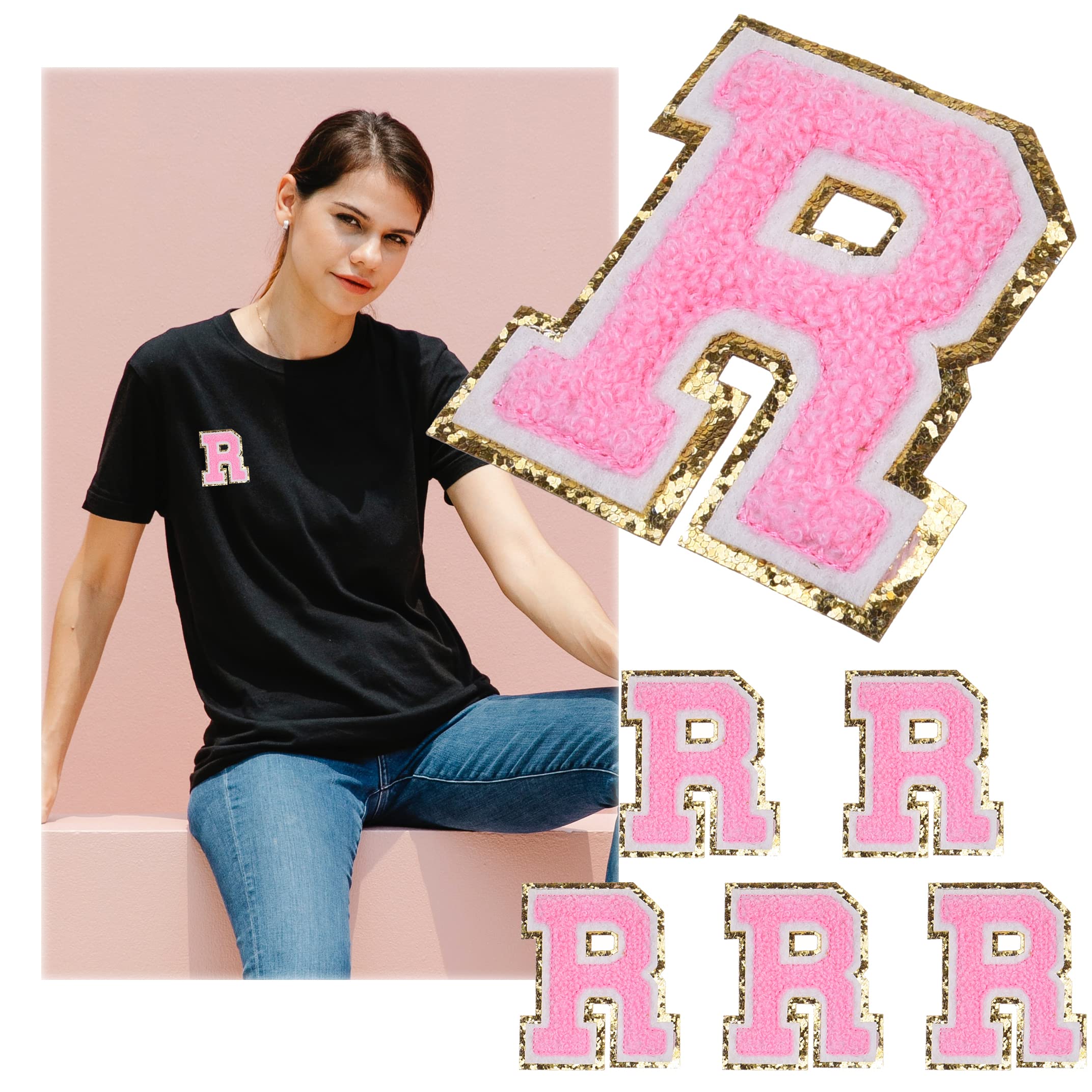 Kare & Kind Iron On Letter Patches - Chenille Embroidered Alphabet R Patch for Clothing, DIY Crafts & Customization - Perfect for Shirts, Jackets, Bags, Hats, Uniforms & Handmade Projects - Washable & Durable Sew On/Iron On Applique