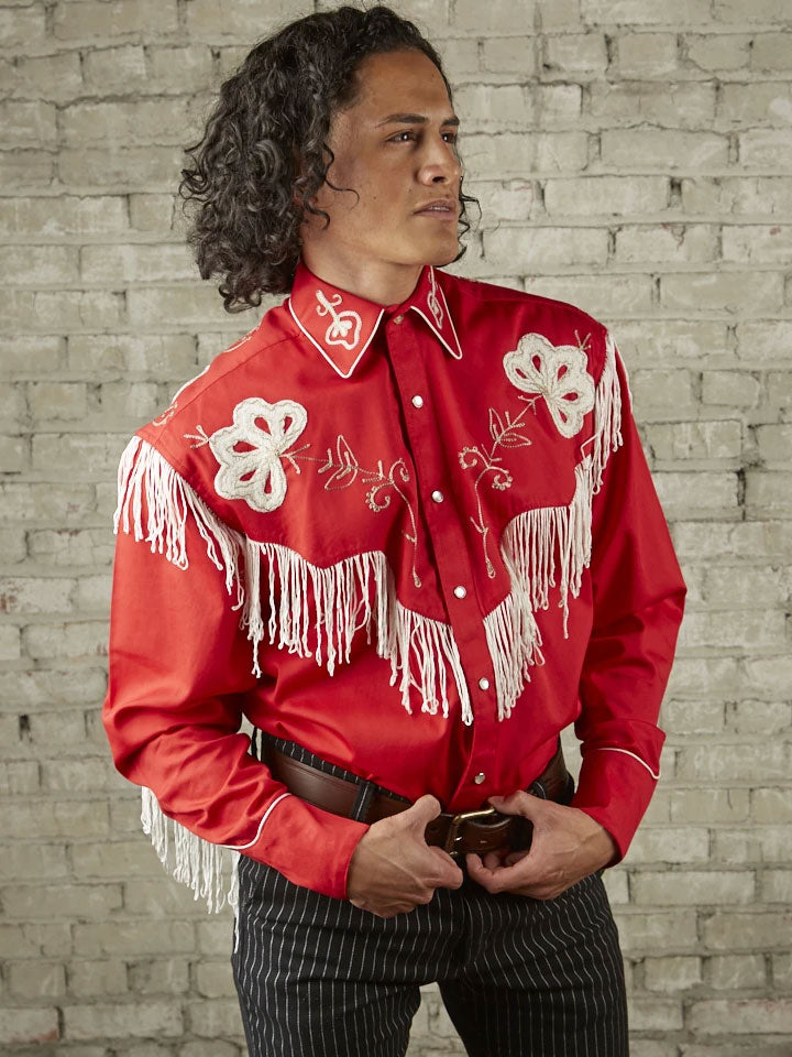 Rockmount 6723 Red Men's Vintage Fringe Embroidered Western Shirt - Classic Cowboy Style for Rodeo, Country Music Festivals & Western Fashion