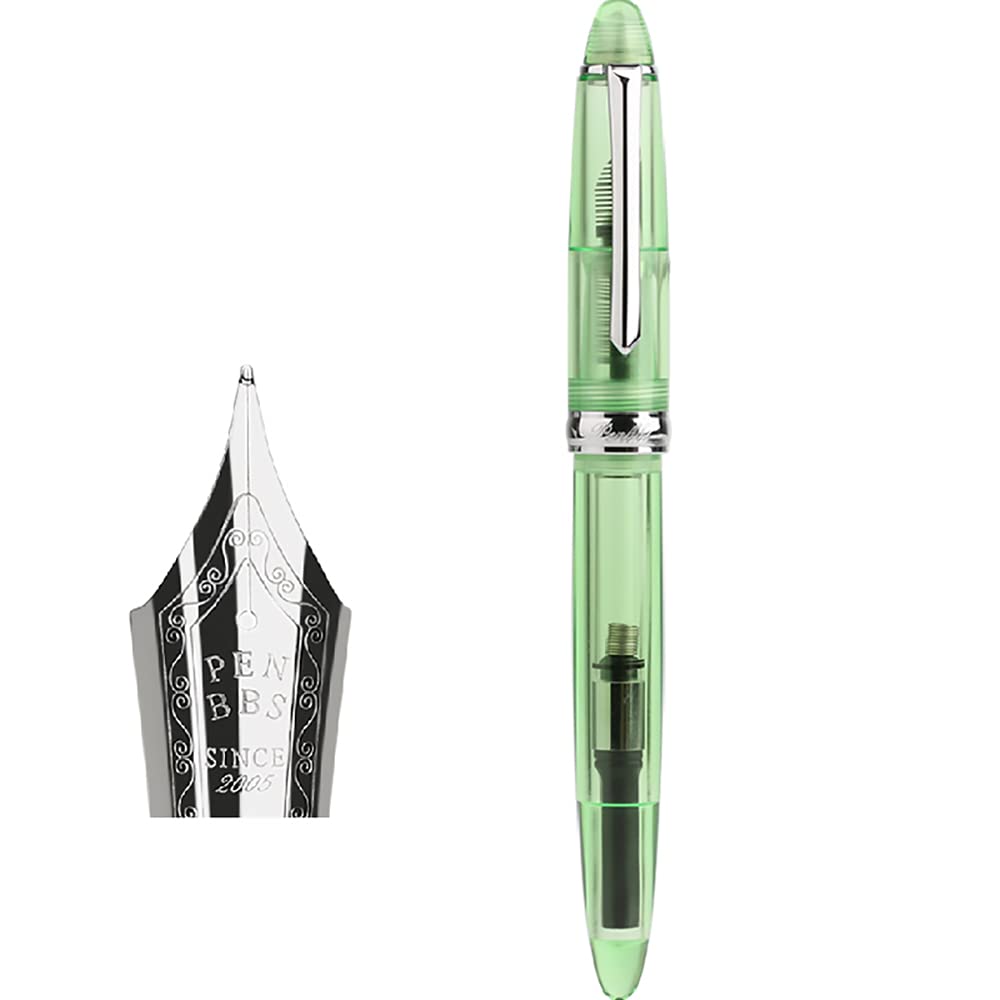 Lanxivi Penbbs 308 Cigar Shape Light Green Acrylic Fountain Pen - Fine Nib with Converter & Pen Case Set - Perfect for Writing, Journaling, Calligraphy & Gift Giving
