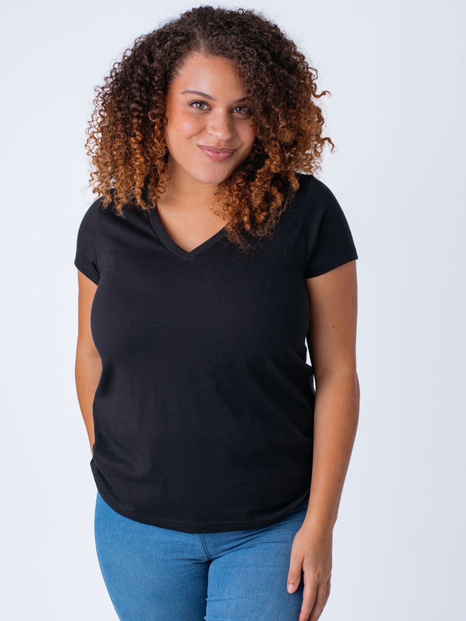 5 Pack Women's V Neck T-Shirts in Midnight Black - Soft & Comfortable Casual Wear for Everyday Outfits, Work, and Lounge