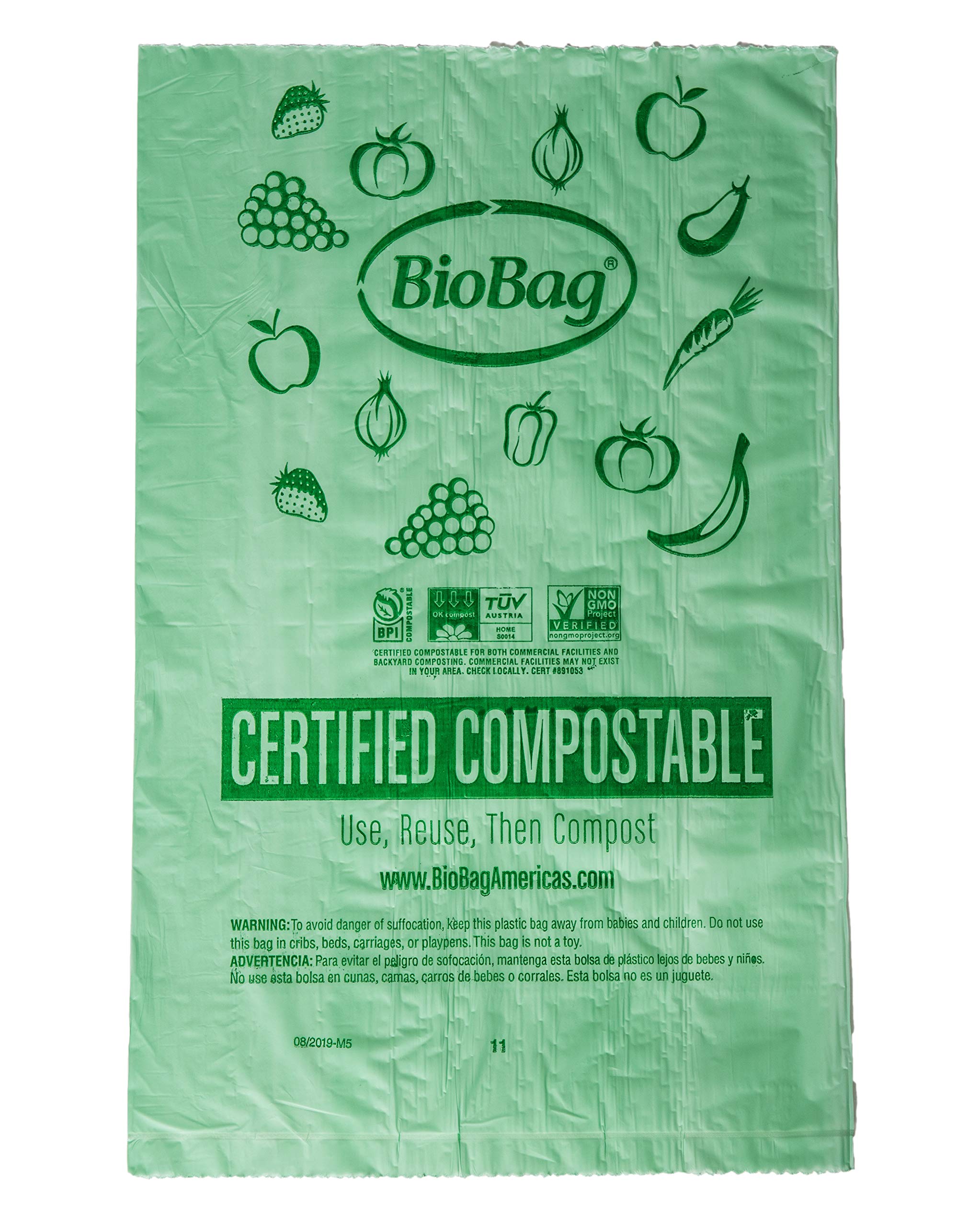 BioBag Green Compostable Produce Bags 11x17 Inches - 3,200 Count Case | Eco-Friendly, USDA Certified Biodegradable Food Storage Bags | Perfect for Grocery Shopping, Farmers Markets & Kitchen Waste Disposal (Made in USA)
