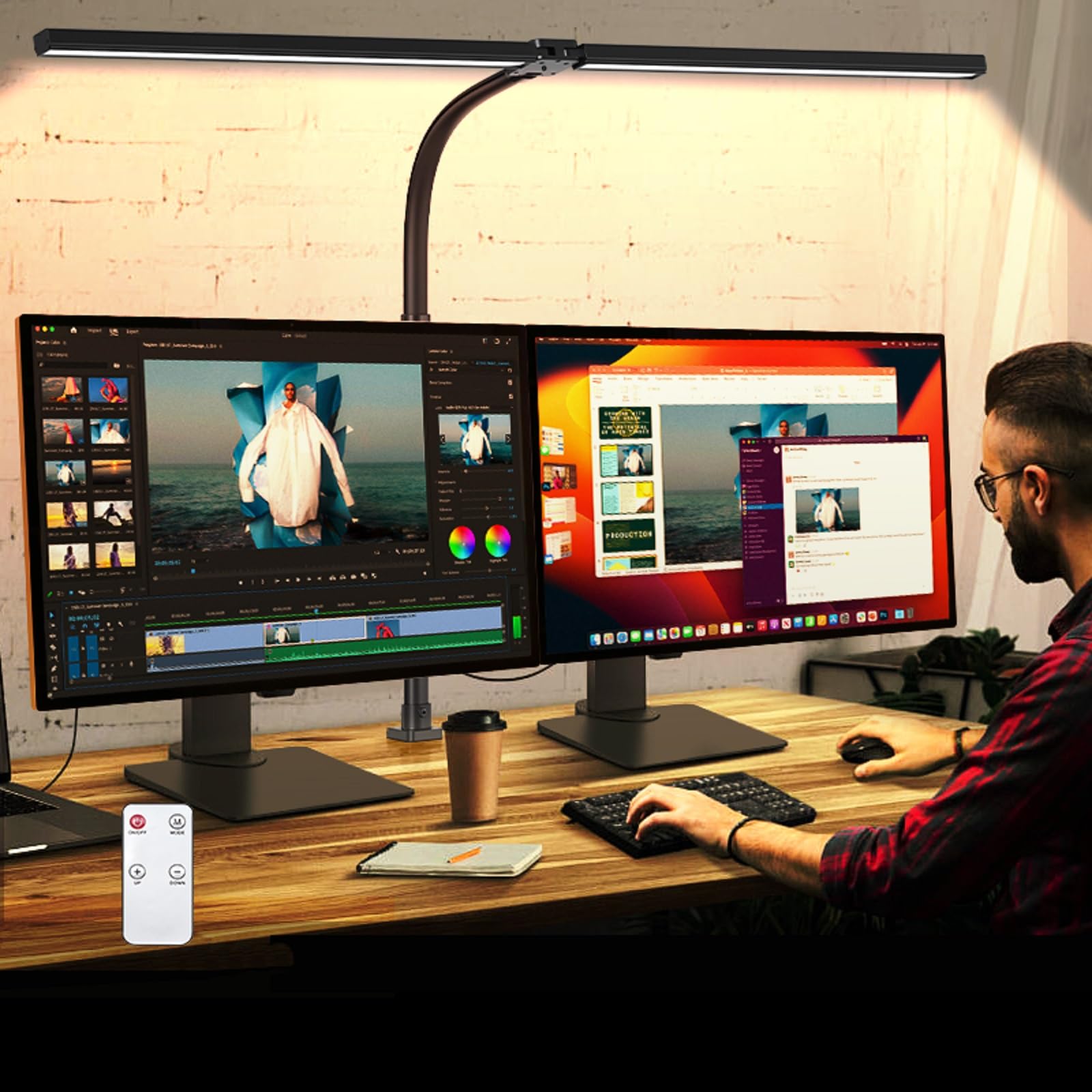Double Head LED Desk Lamp with Remote Control - 24W Brightest Adjustable Office Light for Home, Study & Workbench - Anti-Glare Computer Lamp for Architects, Drafting & Reading (Perfect for Night Work & Eye Protection)