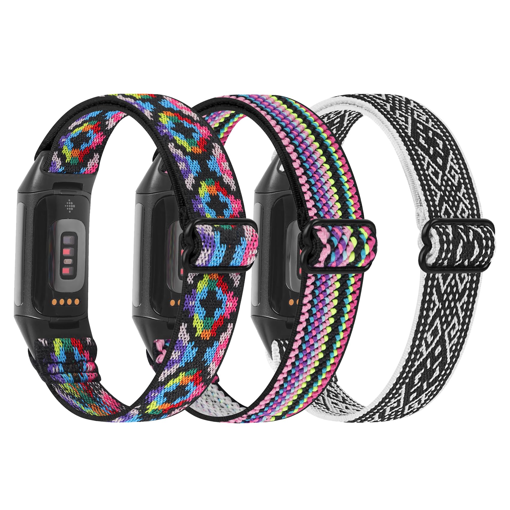 3 Pack Stretchy Nylon Solo Loop Replacement Bands for Fitbit Charge 5 - Comfortable Sport Wristbands for Women & Men - Perfect for Workouts, Running & Daily Wear