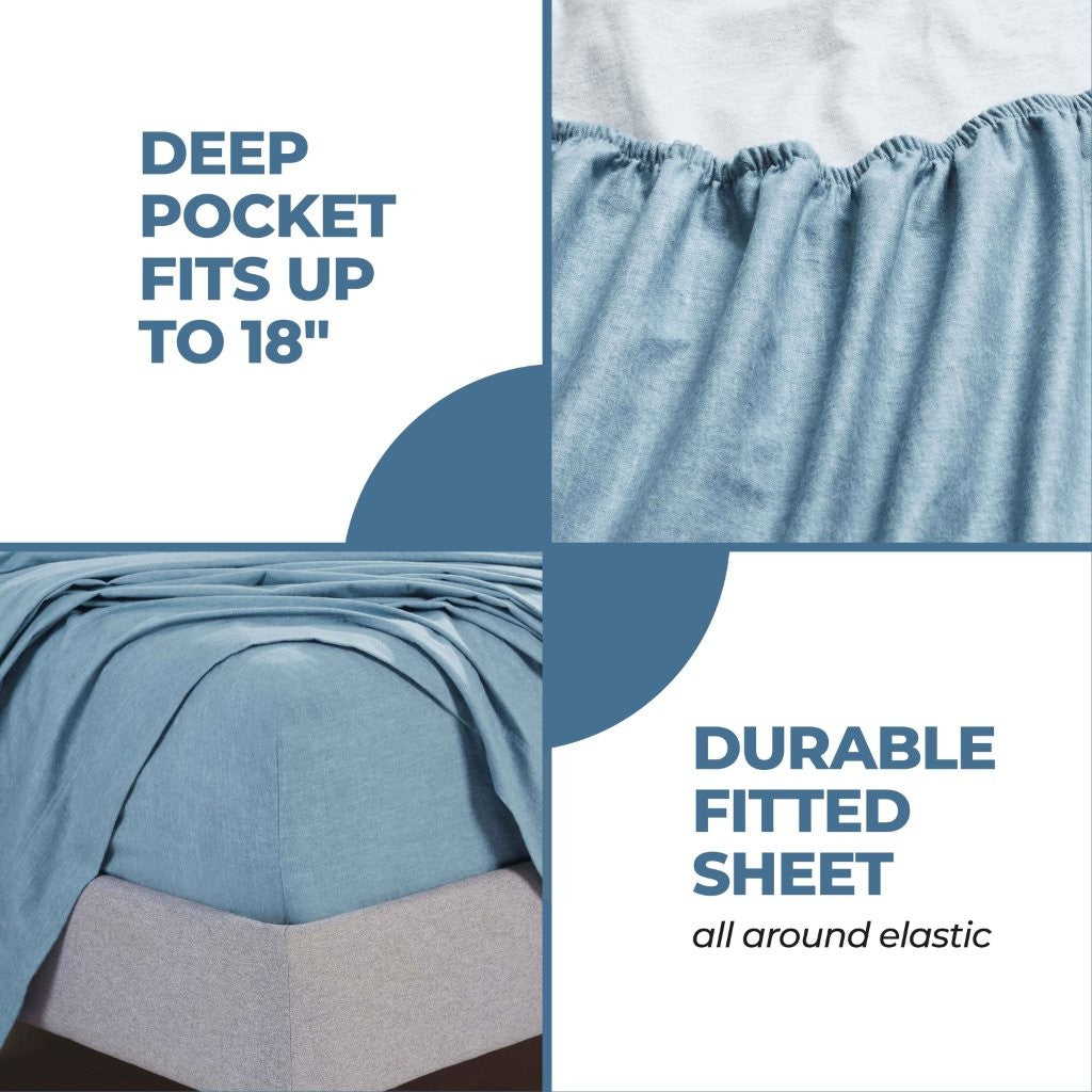 Premium Melange Flannel Cotton Two-Toned Brushed Deep Pocket Sheet Set - Ultra Soft & Cozy for Winter Nights, Perfect for Bedroom Comfort & Warmth