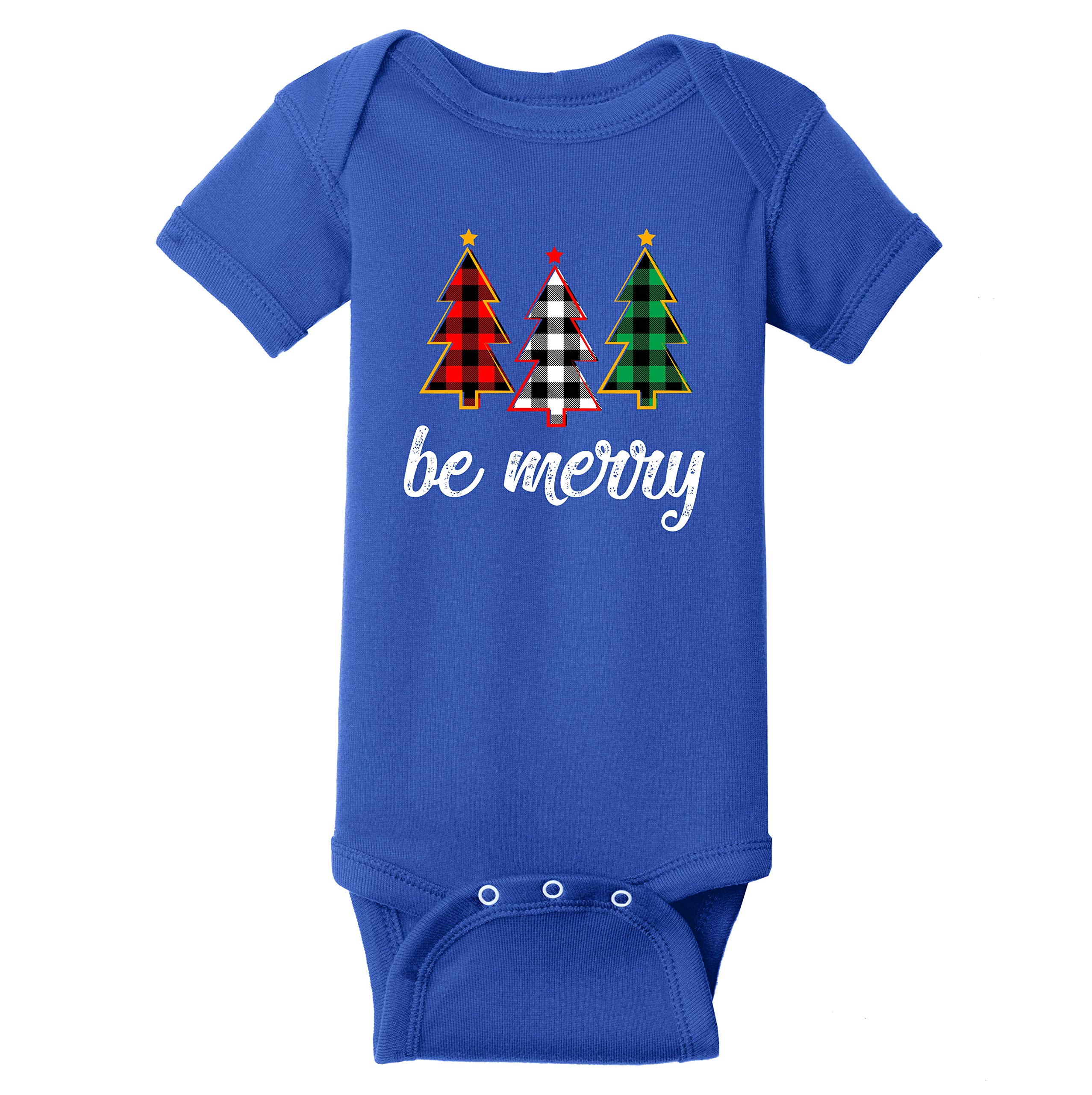 Be Merry Christmas Santa Plaid Tree Baby Bodysuit - Cute Holiday Outfit for Infant Boys & Girls - Perfect Xmas Gift for Newborns & Toddlers - Great for Family Photos & Holiday Parties