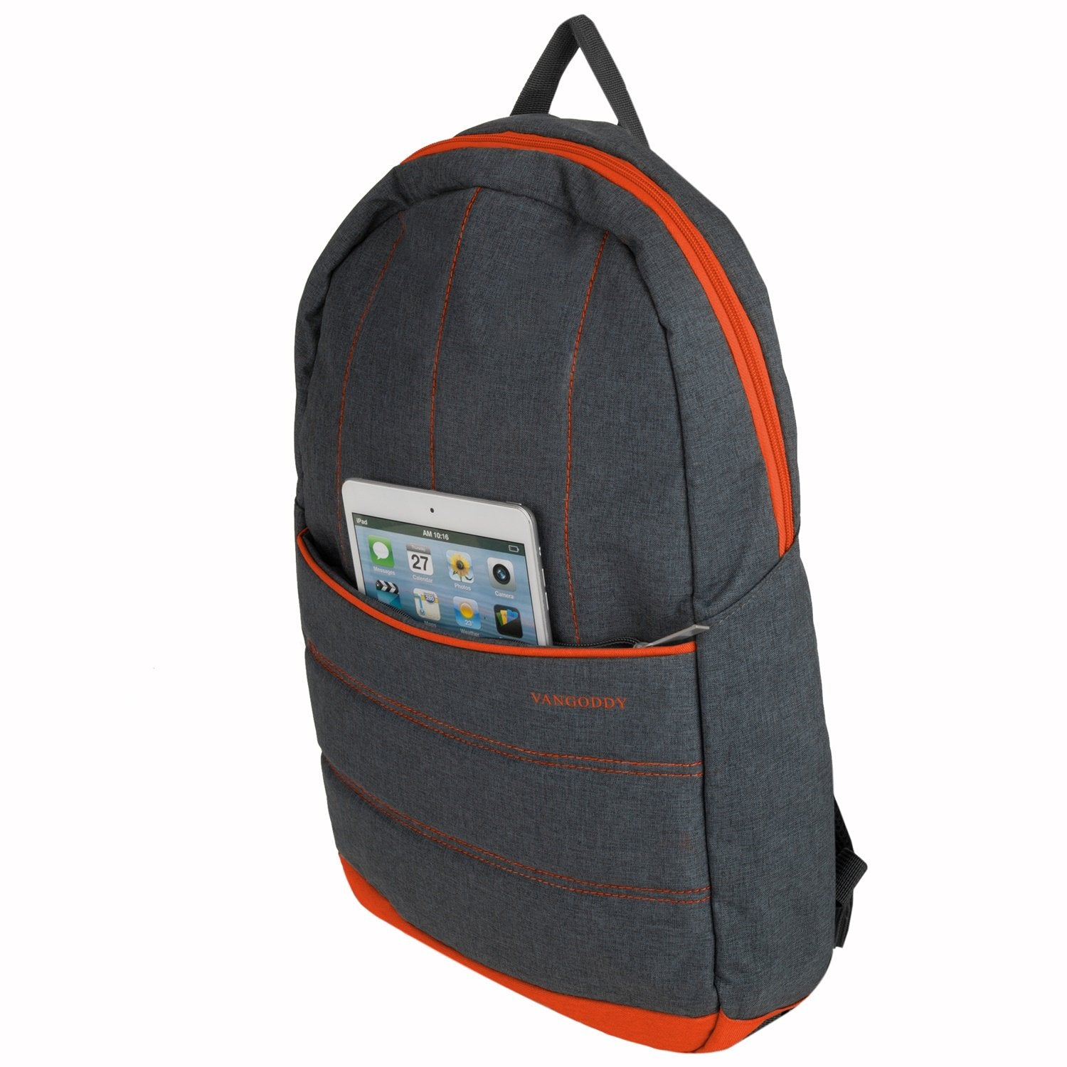 15.6 Inch Universal Laptop Backpack for Toshiba Satellite C55 B5100 & Dell Inspiron 15 5000 Series - Water Resistant Grey with Orange Trim - Perfect for Work, School, Travel & College Students