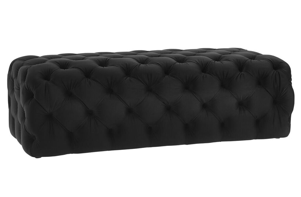 TOV Furniture Kaylee Collection Modern Velvet Upholstered Button Tufted Ottoman - Large Living Room Footrest Stool, Black - Perfect for Home Decor, Lounge Seating & Coffee Table Companion