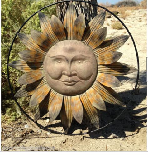 Rustic Metal Sun Wall Decor with Flower Design - Large Outdoor Garden Art Sculpture for Patio, Yard & Backyard - Perfect for Farmhouse, Boho & Mediterranean Style Decor