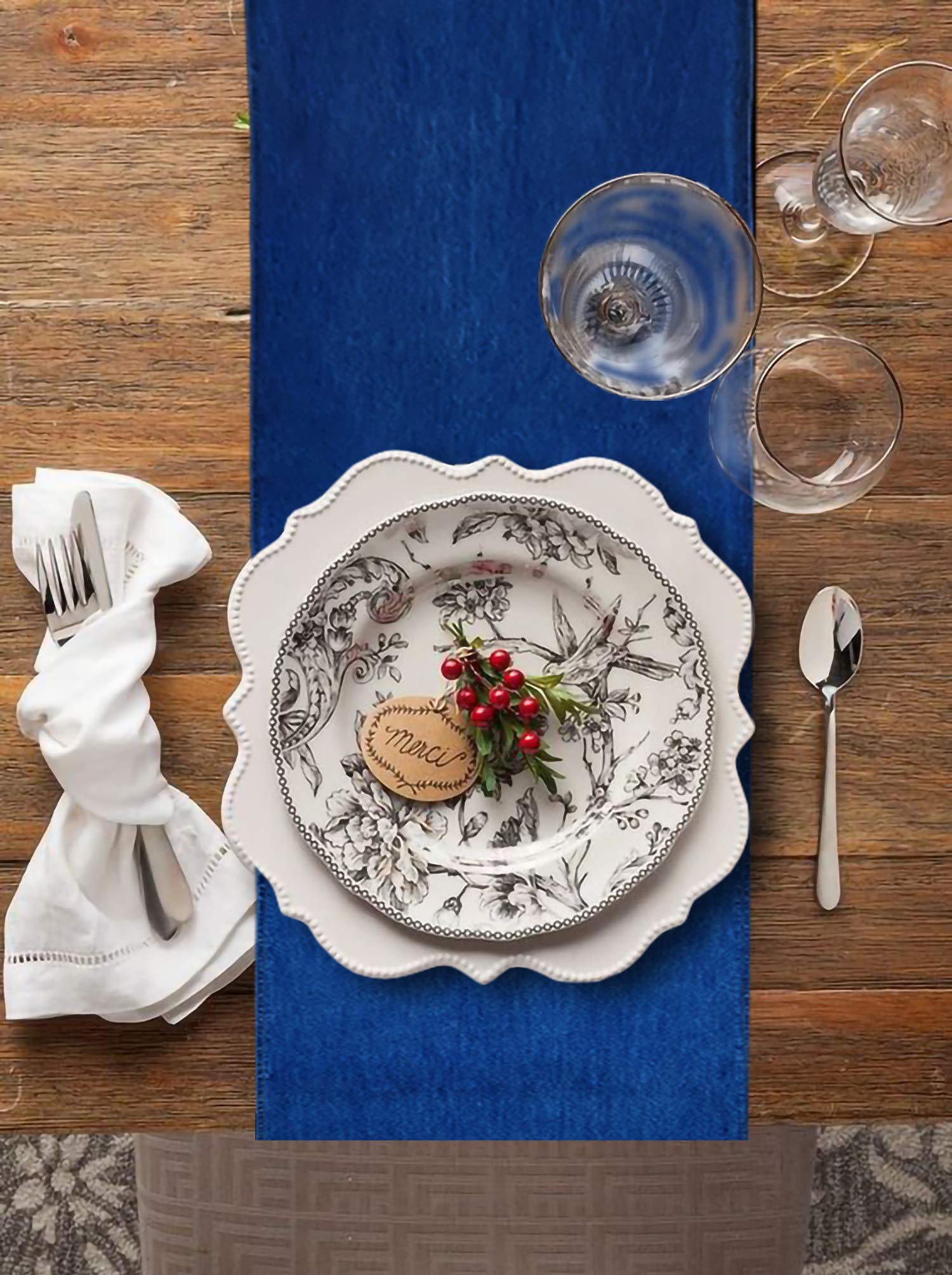 AAYU Premium Stone Washed Denim Table Runner - 13x72 Inch Modern Home Decor for Dining, Coffee & End Tables - Mid Wash Blue Fabric Table Cover for Rustic & Contemporary Settings