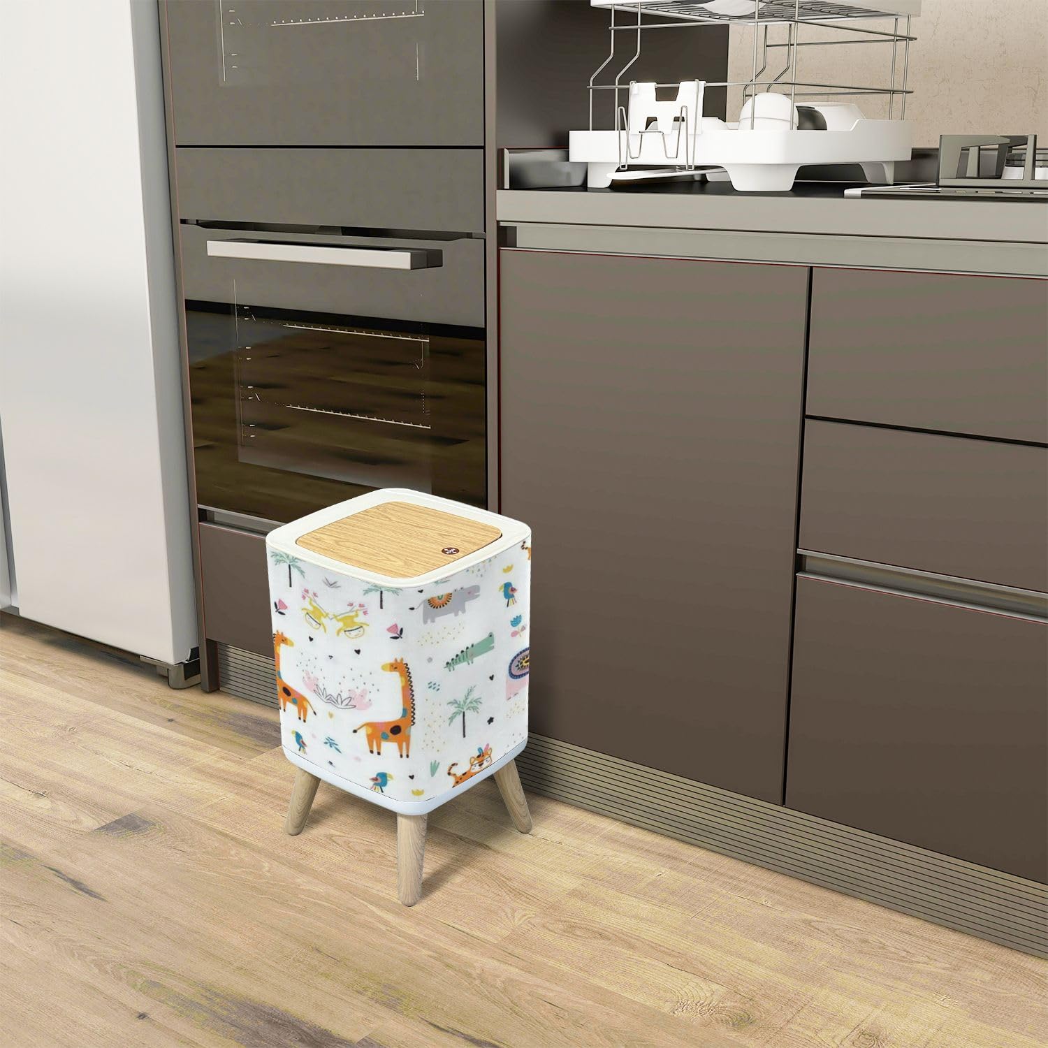 Stylish Boho Tropical Animal Print Trash Can with Lid - Dog Proof Rectangular Waste Bin for Kitchen, Bathroom, Living Room & Nursery - Perfect for Home, Office & Kids' Rooms